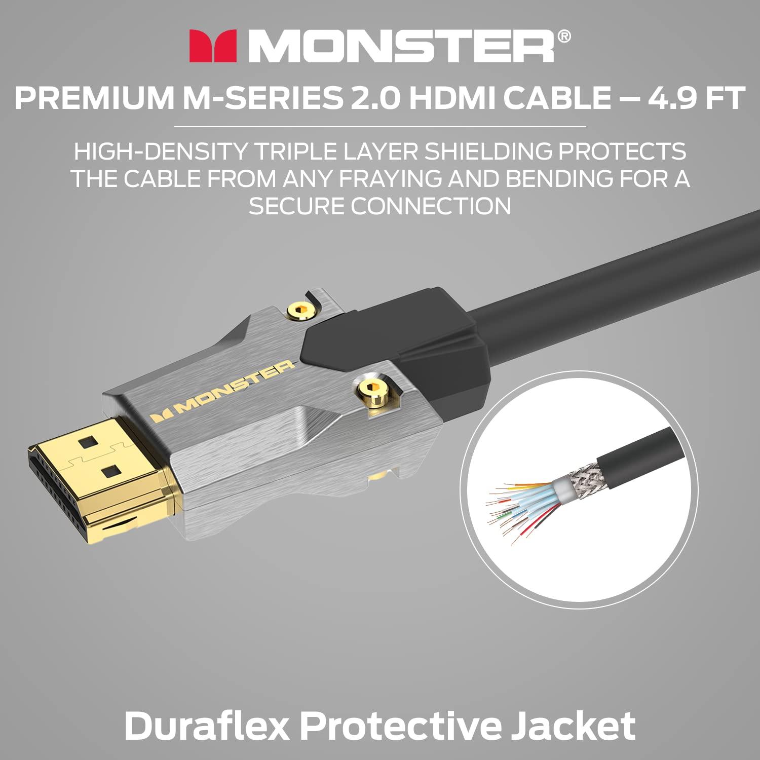 Monster Monster M-Series Certified Premium HDMI Cable 2.0, Features 4K Ultra HD at 60Hz Refresh Rate, Duraflex Jacket, and Triple Layer Shielding, 22.5 Gbps - 4.9 ft