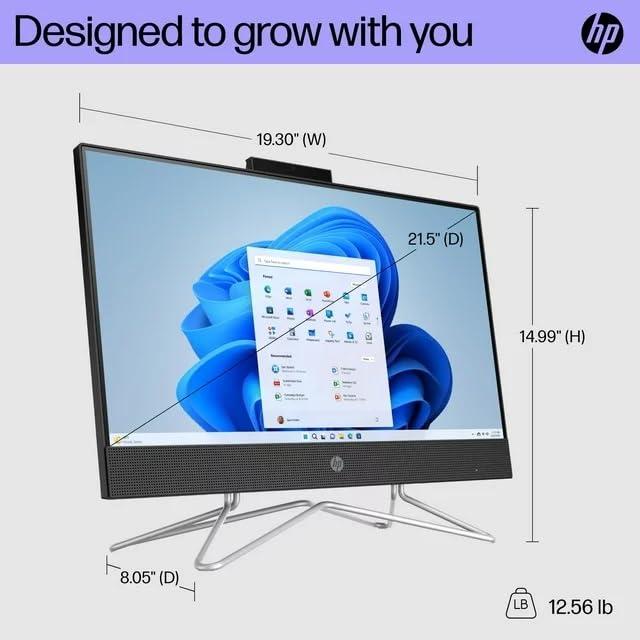 HP HP 21.5" FHD All-in-One PC, Intel Pentium Silver J5040, Intel UHD Graphics 605, 8GB RAM, 128GB SSD, 720p HD Camera, Wi-Fi and Bluetooth, Black, Windows 11 Home in S Mode (Model: 22-dd0153w)