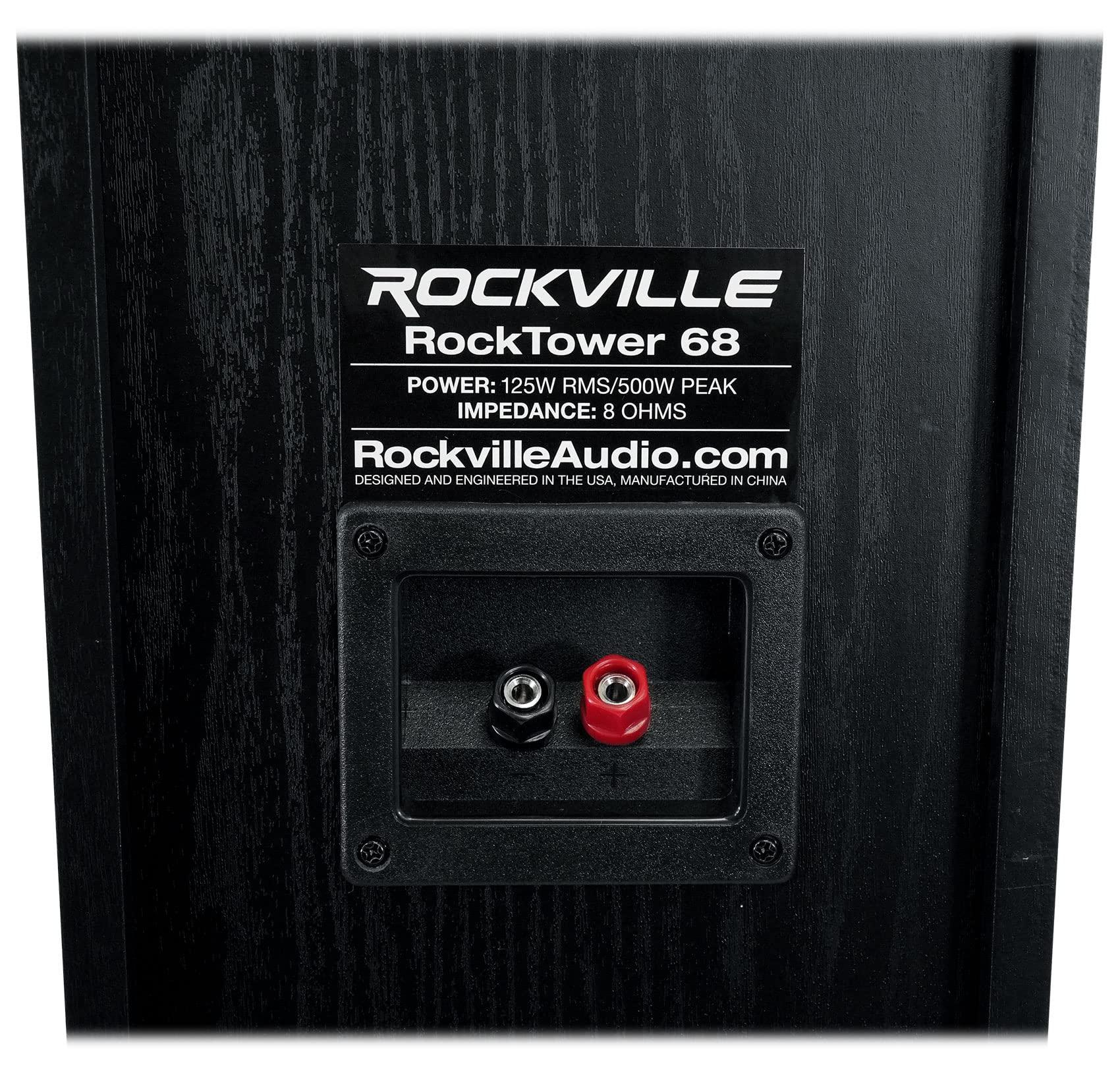 Rockville Rockville RockTower 68B Passive Tower Speaker, 8 Ohm, Black, High-Fidelity Sound, Detachable Grille, 3-Way, 6.5", 500W, MDF, Perfect for Home Audio