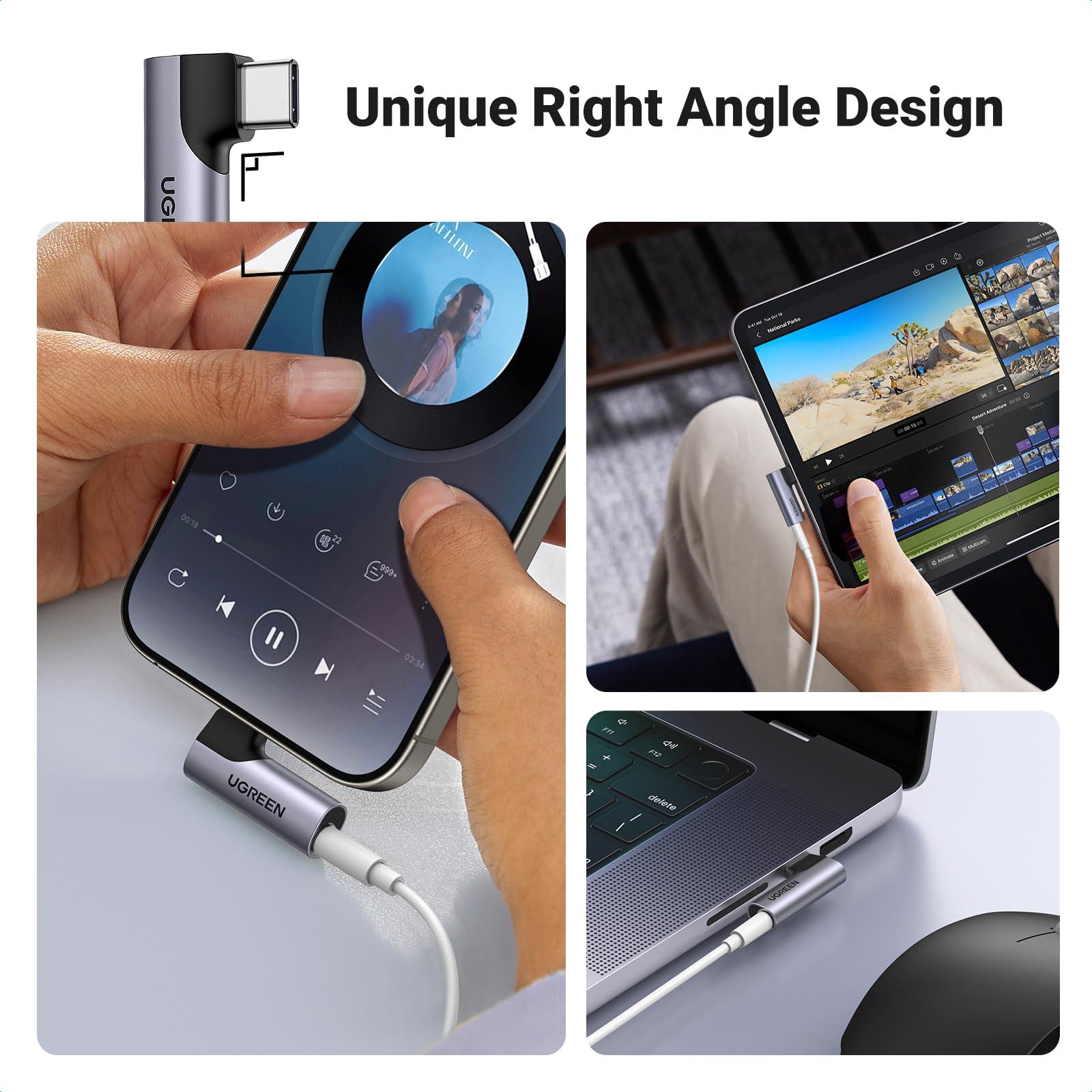 UGREEN UGREEN 2 Pack USB C to 3.5mm Audio Adapter Type C Aux Headphone Jack DAC Stereo Mic HiFi Right Angle Dongle Compatible with iPhone 16 15 Pro Max/15 Pro/15 Plus, iPad Pro Air, Galaxy S24 Ultra Pixel 9
