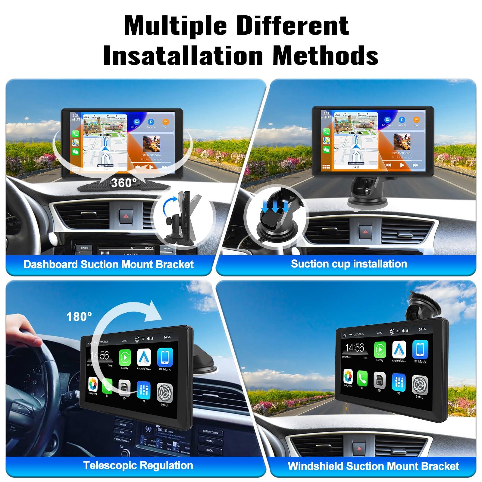CAMECHO 9 Inch Wireless Car Stereo with Apple Carplay Android Auto Portable Car Play Touch Screen Car Radio Stereo with Siri/EQ/AUX/FM/Bluetooth Drive Mate