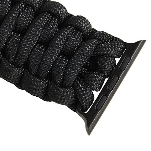Savior Survival Gear Savior Survival Gear Paracord Watch Band Compatible with Apple 42mm and 44mm Apple Watch - Paracord Watch Band with Stainless Steel Adjustable Shackle (550 Paracord, Black, X-Large)