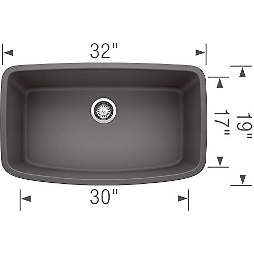 BLANCO BLANCO 441611 Valea Super Undermount Single Bowl Kitchen Sink, Large, Cinder, 32" L x 19" W