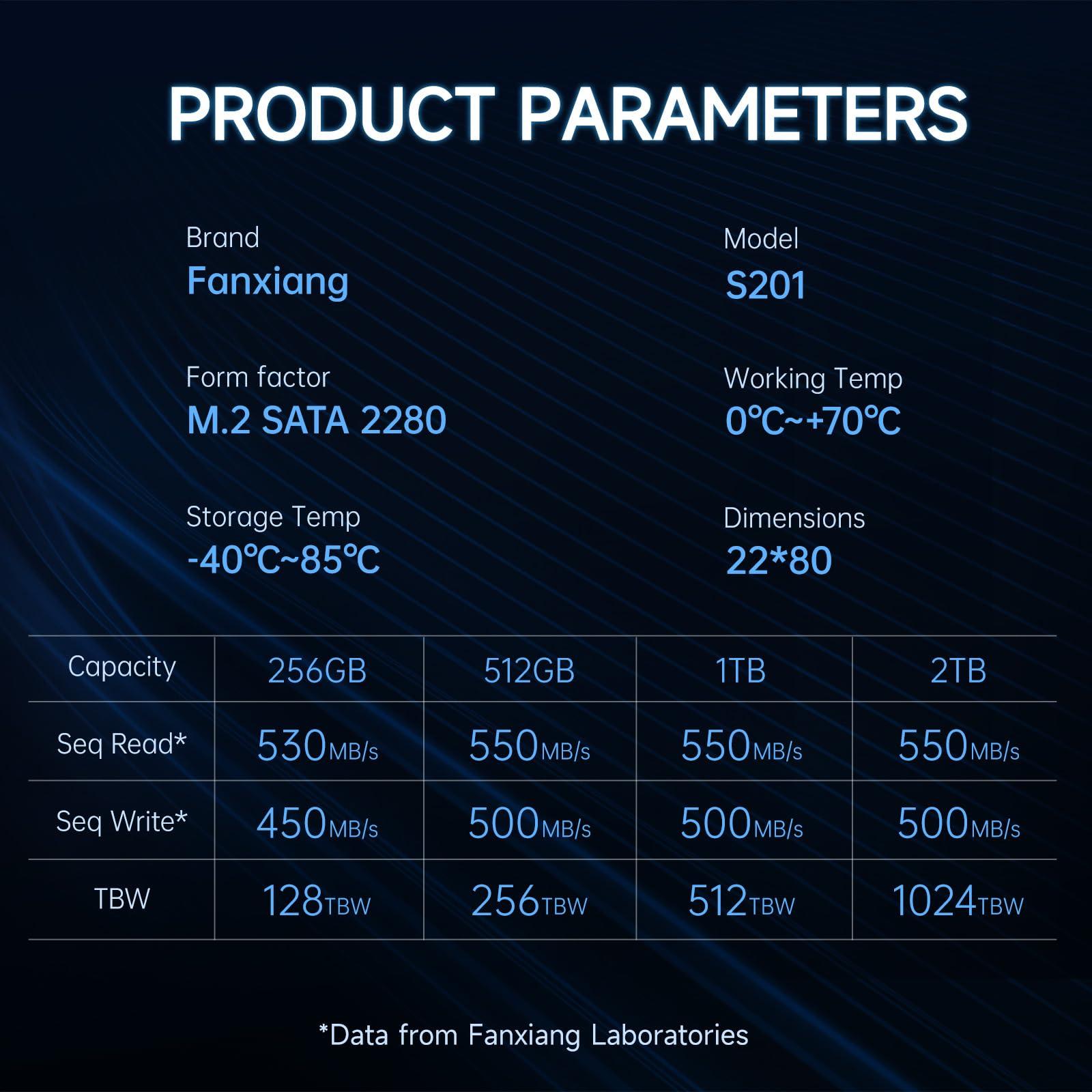 fanxiang fanxiang S201 512GB M.2 SSD 2280 SATA III 6Gb/s Internal Solid State Drive, SLC Cache for Speed Boost, Read Speed up to 550MB/sec, Compatible with Laptop and PC Desktops(Black)
