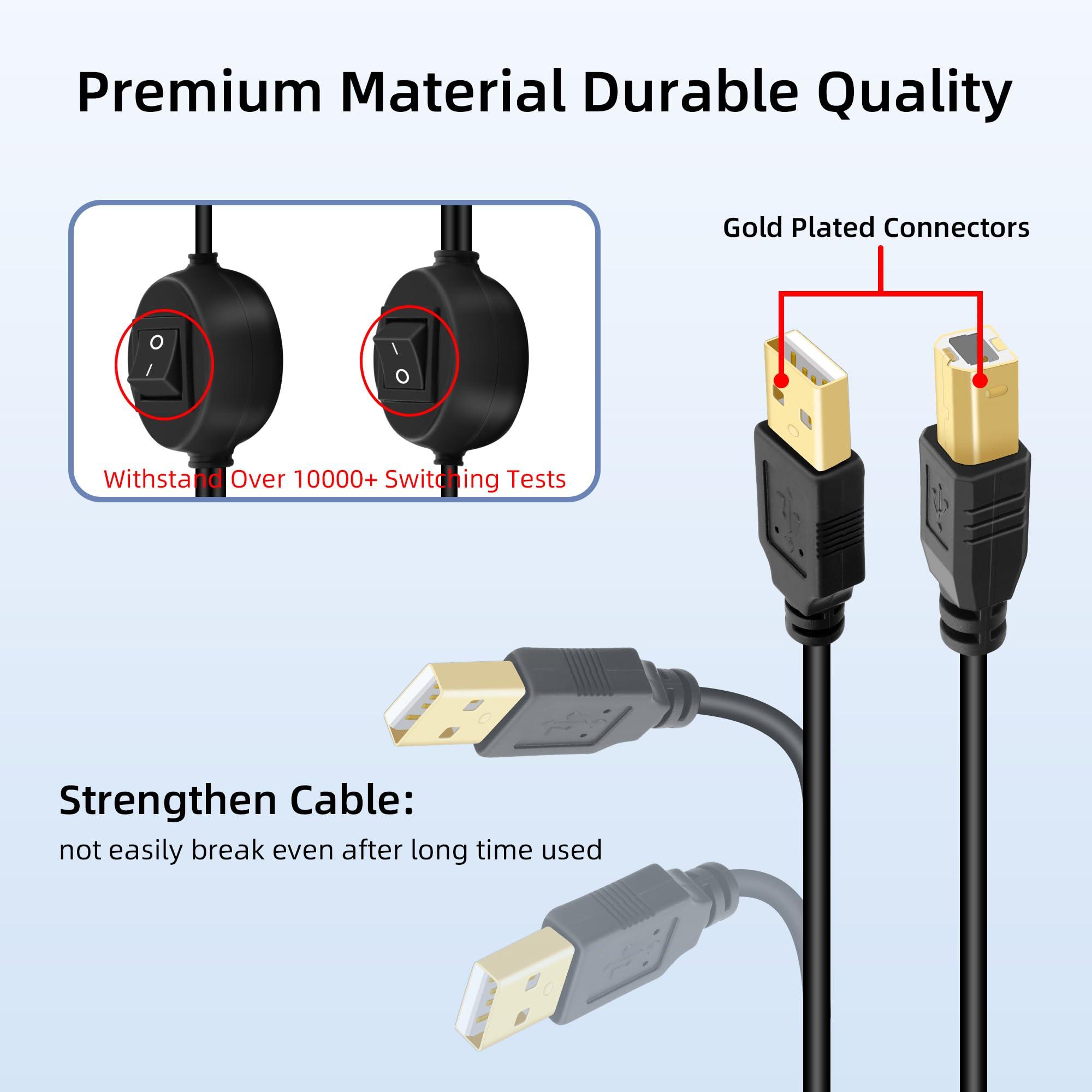 GELRHONR GELRHONR USB B Printer Cable Splitter, USB B to USB A Printer Cable,USB-B Male to Dual USB2.0 Male Y Cable 1 in 2 Out Printer Cord Switcher 2 Computers Share Keyboard Mouse Scanner (2.5M)