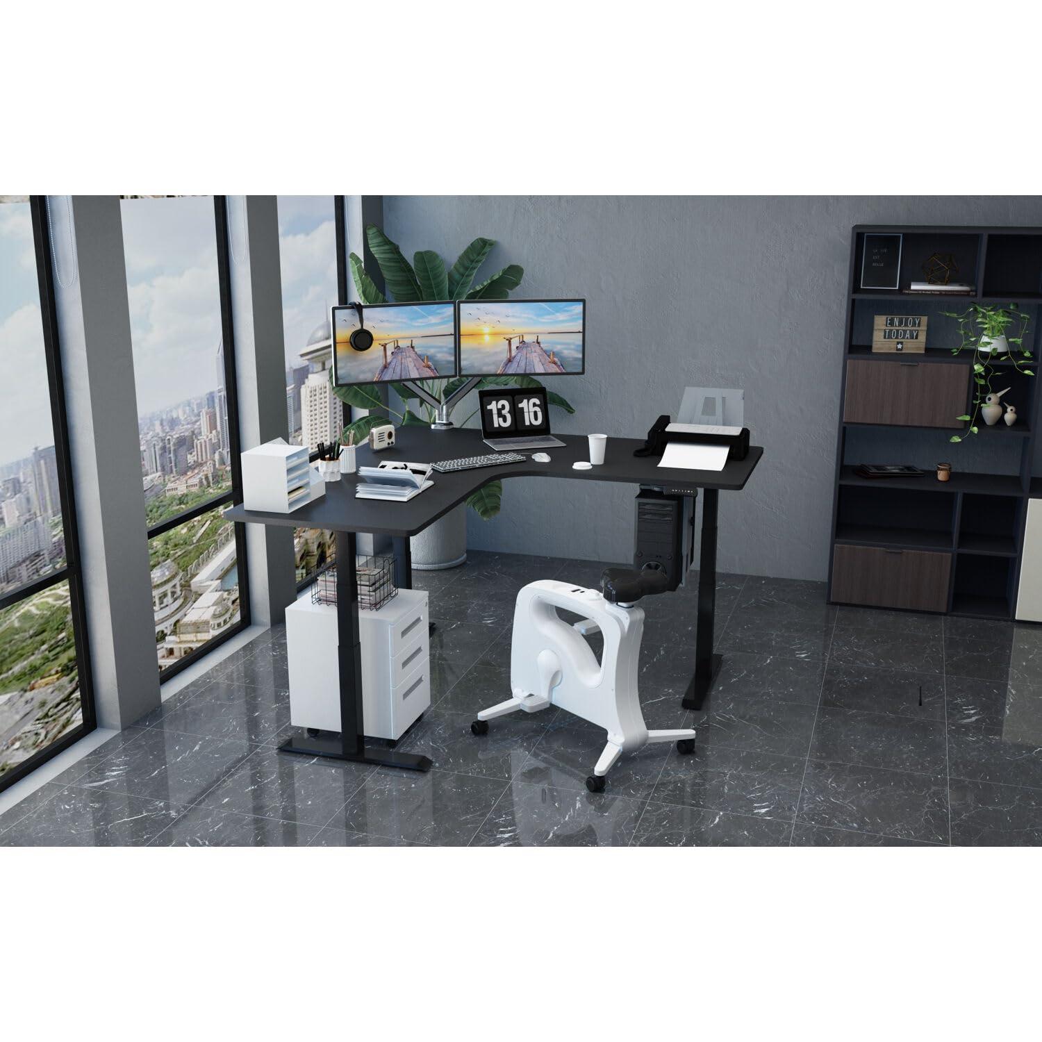 Hanover Hanover L-Shaped Sit Stand Desk, Ergonomic Electric Height Adjustable Standing Desk with Programmable Memory for Home or Office, Stand Up Desk with Adjustment Panel and LED Display, Black