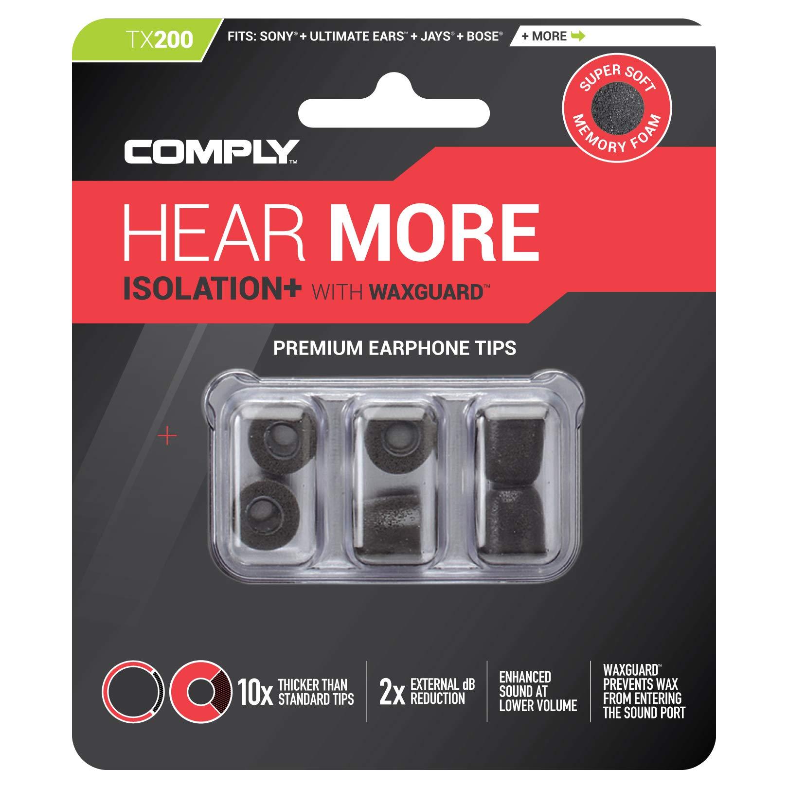 COMPLY Comply Foam 200 Series Replacement Ear Tips for Bang and Olufsen, Sennheiser, Axil, MEE Audio, KZ, Bose & More | Ultimate Comfort | Unshakeable Fit| TechDefender | Large, 3 Pairs