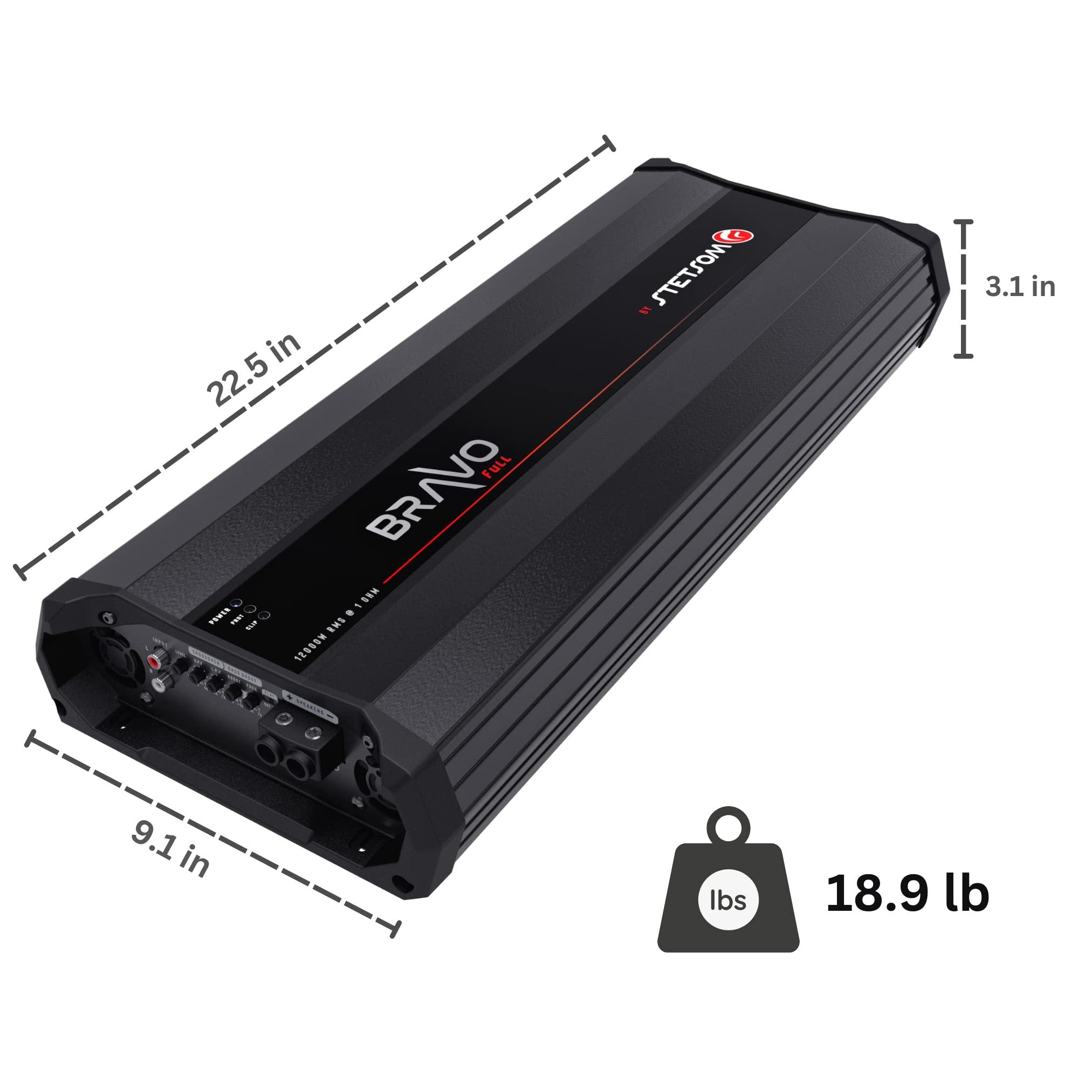 Stetsom Stetsom Bravo Full 12000 1 Ohm Mono Car Amplifier, 12000.1 12K Watts RMS, 1 Stable Car Audio, HD Sound Quality, Crossover & Bass Boost, Car Stereo Speaker Subwoofer MD, Smart Coolers