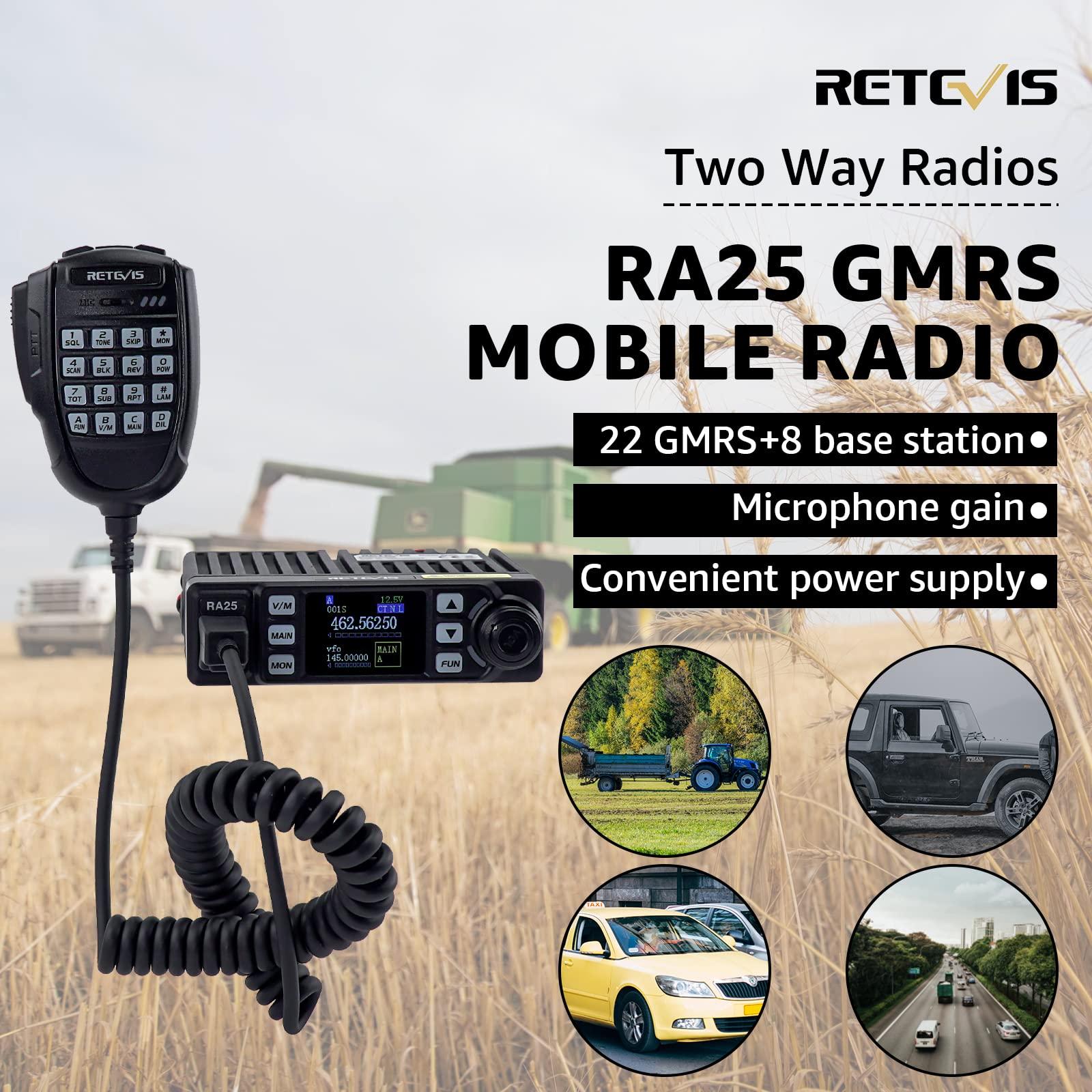 Retevis Retevis GMRS Radio Communication Solutions, RA25 GMRS Mobile Car Radio Mini Mobile Transceiver with 8 Base Station for Farm (1 Pack) with Dual Band Mobile Radio Antenna, 2m/70cm Radio Antenna(1 Pack)