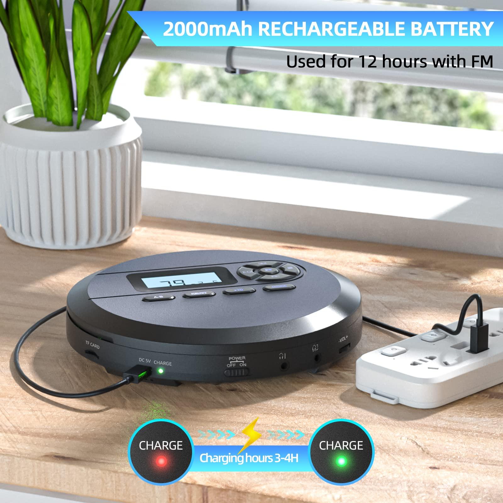 Desobry DESOBRY CD Player Portable with Speakers & FM Transmitter, Rechargeable Compact CD Player for Car Built-in 2000mAh, Portable Player with LCD Screen, Earphones, AUX Cord