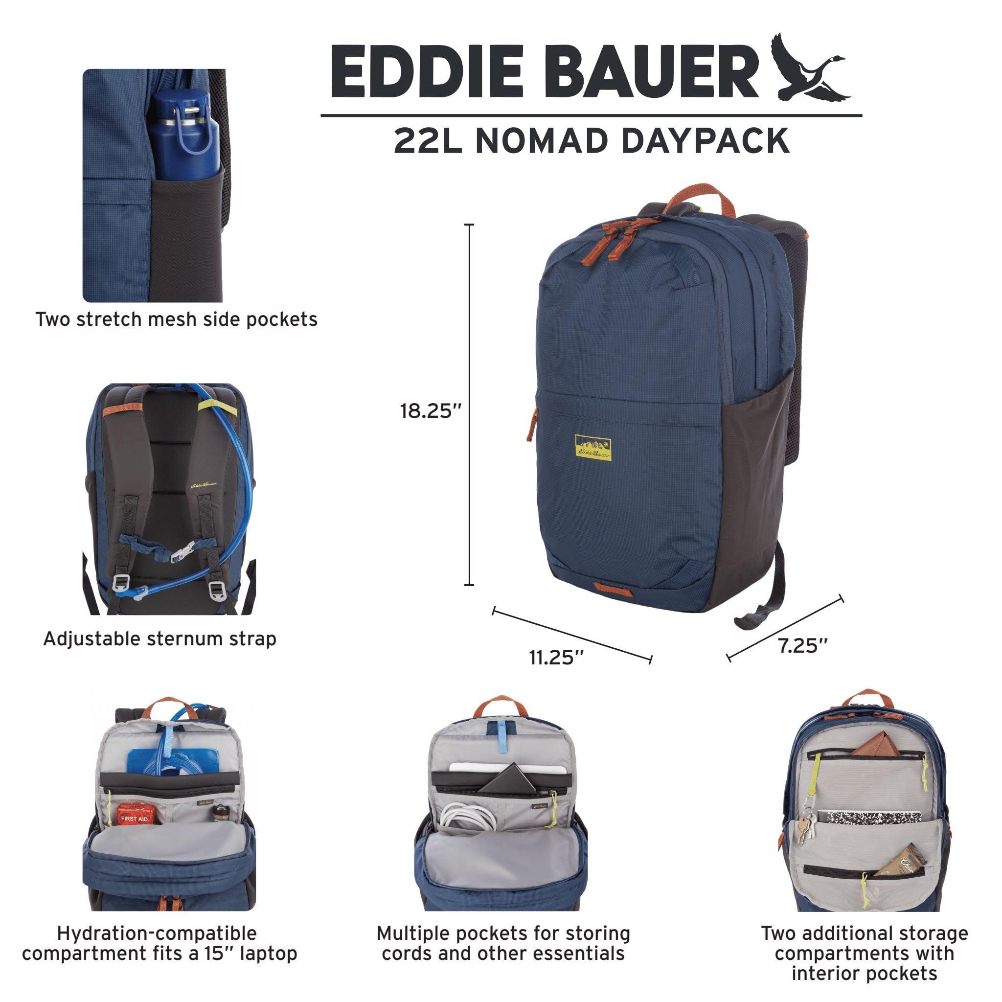 Eddie Bauer Eddie Bauer Nomad Backpack with Compression Straps and Hydration/Laptop Compatible Sleeve, Carbon, 22L