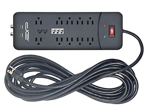 Digital Energy Digital Energy 10-Outlet Straight Plug 3500 Joules Heavy Duty Surge Protector Power Strip, 25 Foot Long Extension Cord, 15 AMP, 15 FT, Black