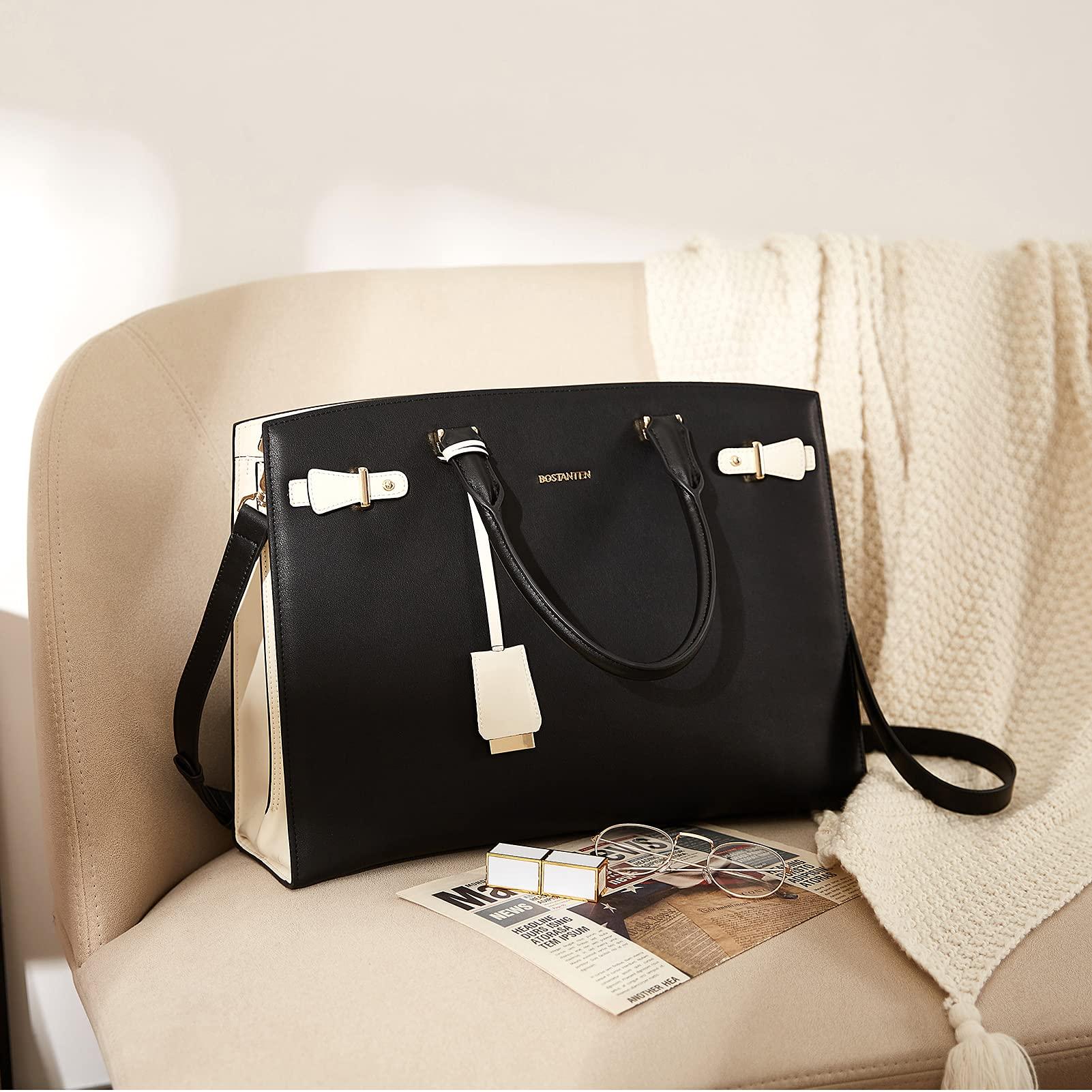 BOSTANTEN BOSTANTEN Briefcase for Women Leather Laptop Briefcase Shoulder Work Tote Bag Purse 15.6 Inch Black