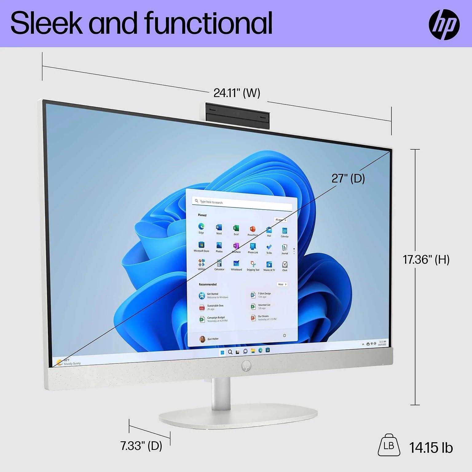 HP HP 27" All-in-One Desktop Computer, FHD IPS Display, 12-core Intel Core Ultra 7-155U Processor, 64GB DDR5, 1TB SSD, Wi-Fi 6, HDMI, Wireless KB&Mouse, Windows 11 Pro, + 500G P500 Portable SSD