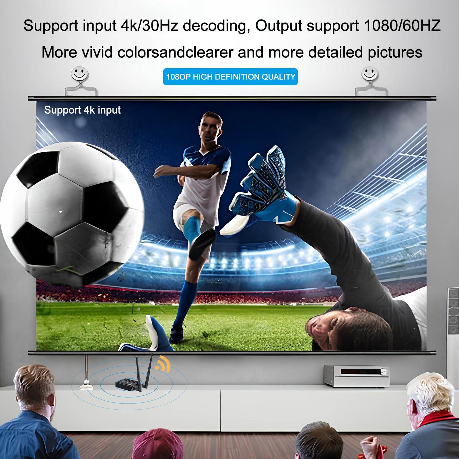 RIJER Wireless HDMI Transmitter and Receiver 4k decoding, One Transmitter and One Receivers, Long Range Wireless Transmission 656FT/200M,Plug-Play, 2.4/5.8G for PC/Laptop/TV to Monitor/Projector/HDTV