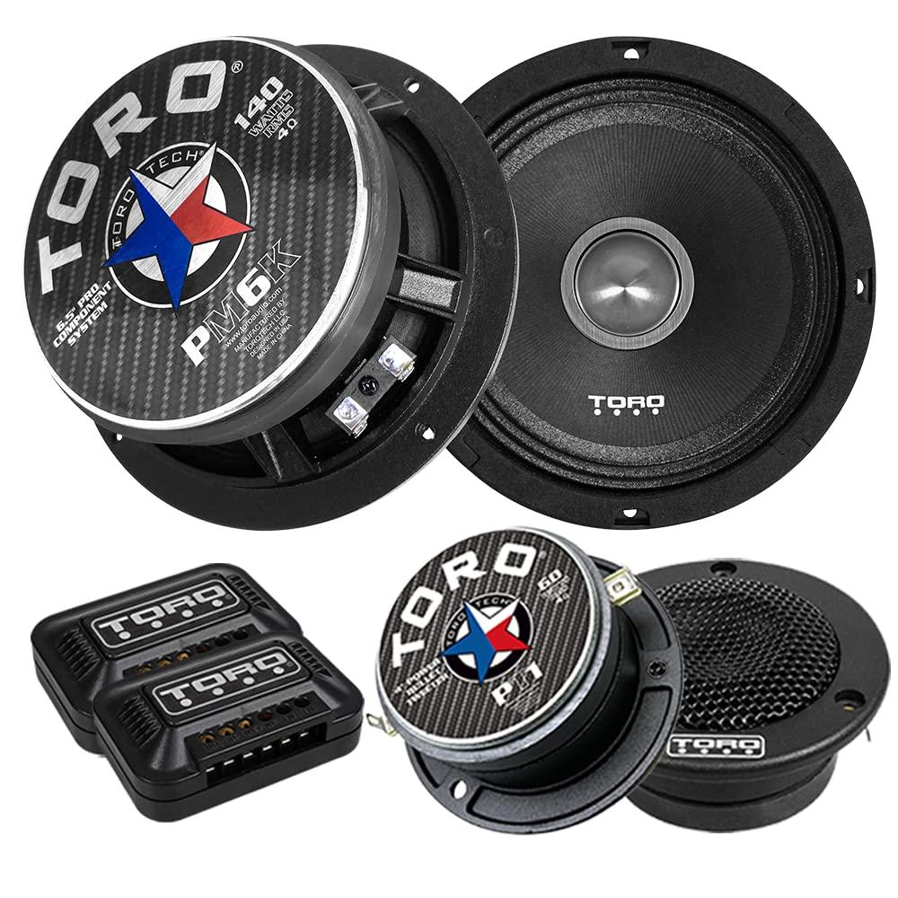 TORO TECH TORO TECH PM6K, 6.5 Inch 2-Way Component Kit Pro Audio Shallow Mount Speakers - 340 Watts RMS Power / 140 Watts Music Program, 25mm Aluminum Tweeters, 4 Ohm, 1.5\" Voice Coil (Pair)
