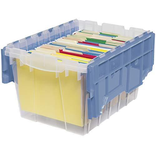 Akro-Mils Akro-Mils 12 Gallon KeepBox File Box Plastic Stackable Storage Container with Hinged Attached Lid and Rails for Hanging File Folders, 21-Inch L x 15-Inch W x 12-Inch H, Clear/Blue