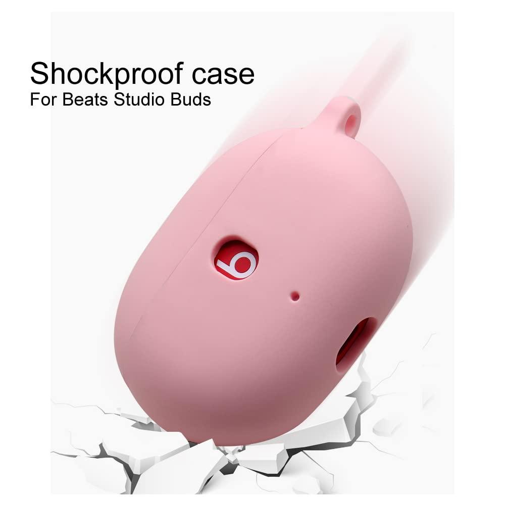 claiol Claiol Silicone Case for Beats Studio Buds, Premium Shockproof Silicone 2021 New Beats Studio Buds Case Cover with Keychain. (Red)