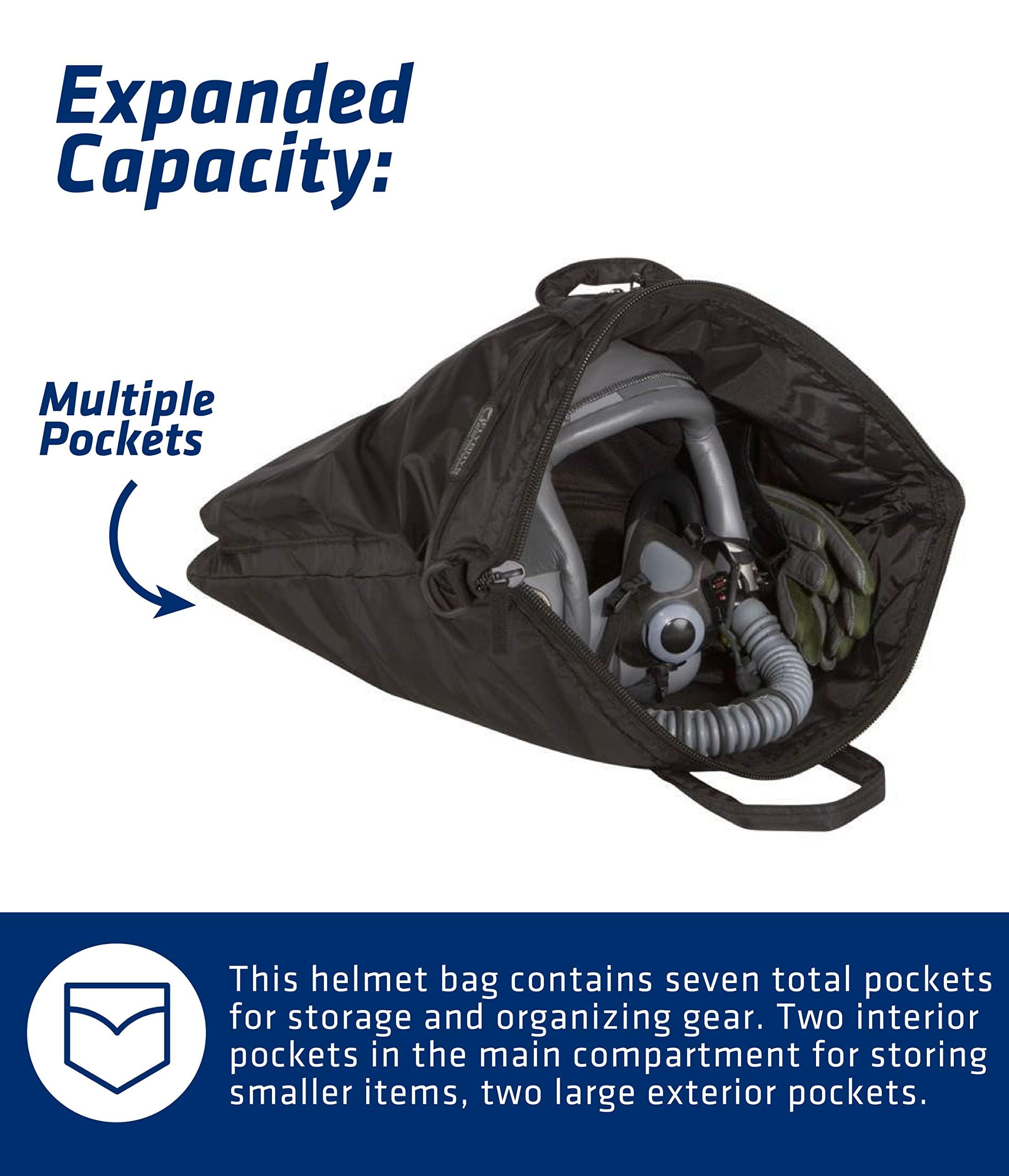 FLYBOYS FlyBoys Jumbo Helmet Bag - Fits All Military-Issued & Civilian Flight Helmets - Expanded Capacity, Nylon Shoulder Bag - for Professional Pilots, General Aviation - 19.5 in X 20 in - Black