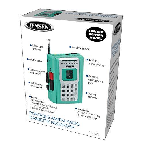 Jensen Jensen CR-100 Retro Portable AM/FM Radio Personal Cassette Player Compact Lightweight Design Stereo AM/FM Radio Cassette Player/Recorder & Built in Speaker (Teal Limited Edition)