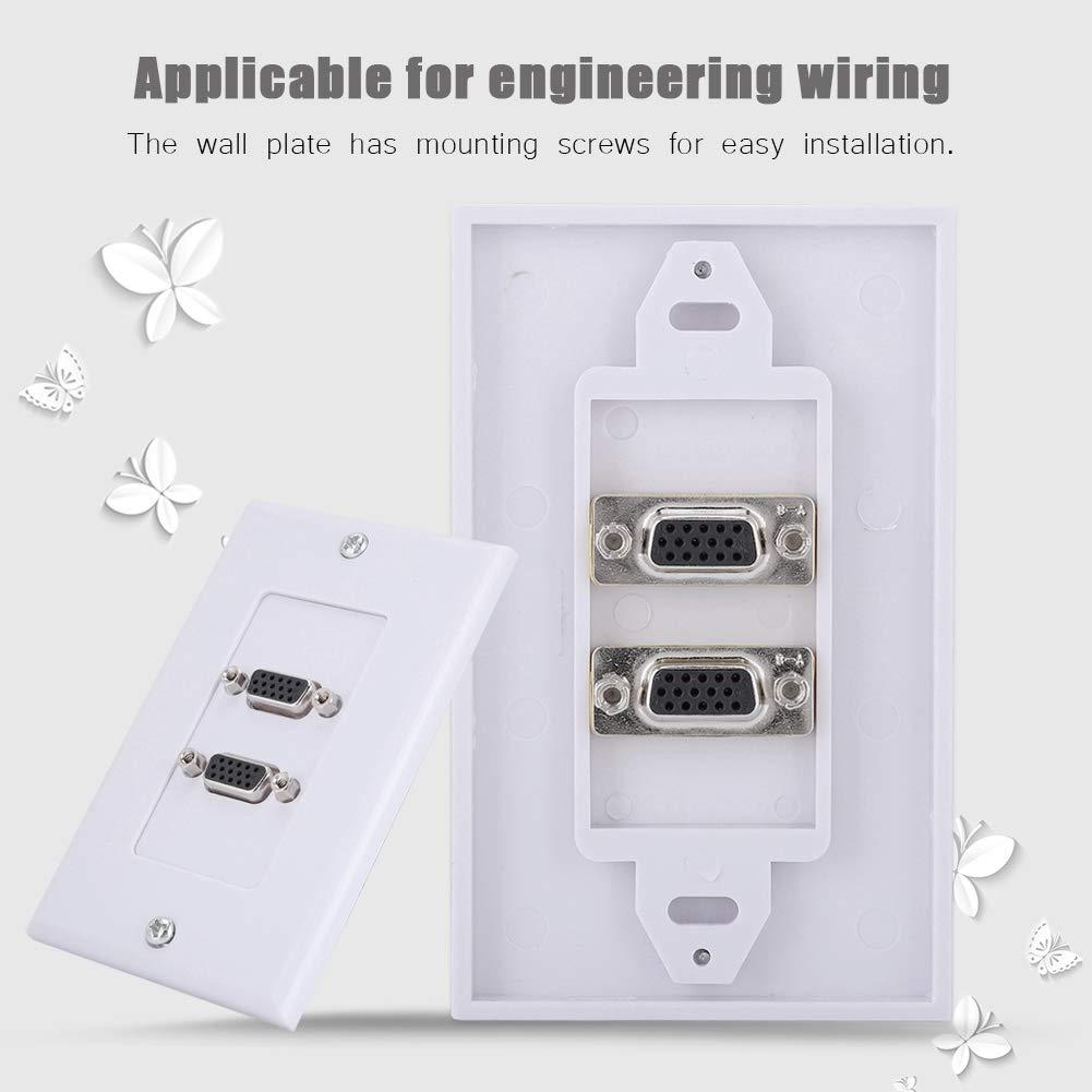 Wendry VGA Wall Plates Socket, 2-Port Multimedia Wall Plates Socket Panel, VGA Socket Wall Mount Panel Adapter Wall Socket Applicable for Engineering Wiring