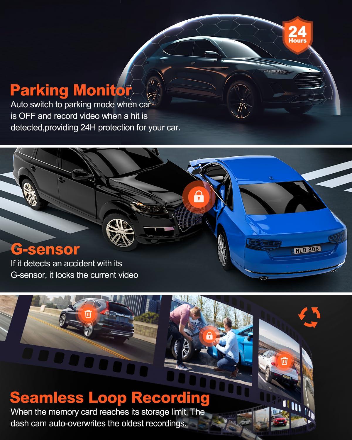 YEECORE YEECORE D21 Dash Cam, Real 4K Dash Camera Front 5G WiFi GPS, 3\" LCD Super Night Vision Car Camera, 157Wide Angle Dash Camera for Cars with App, Accident Record, G-Sensor, Parking Mode, 512GB Max