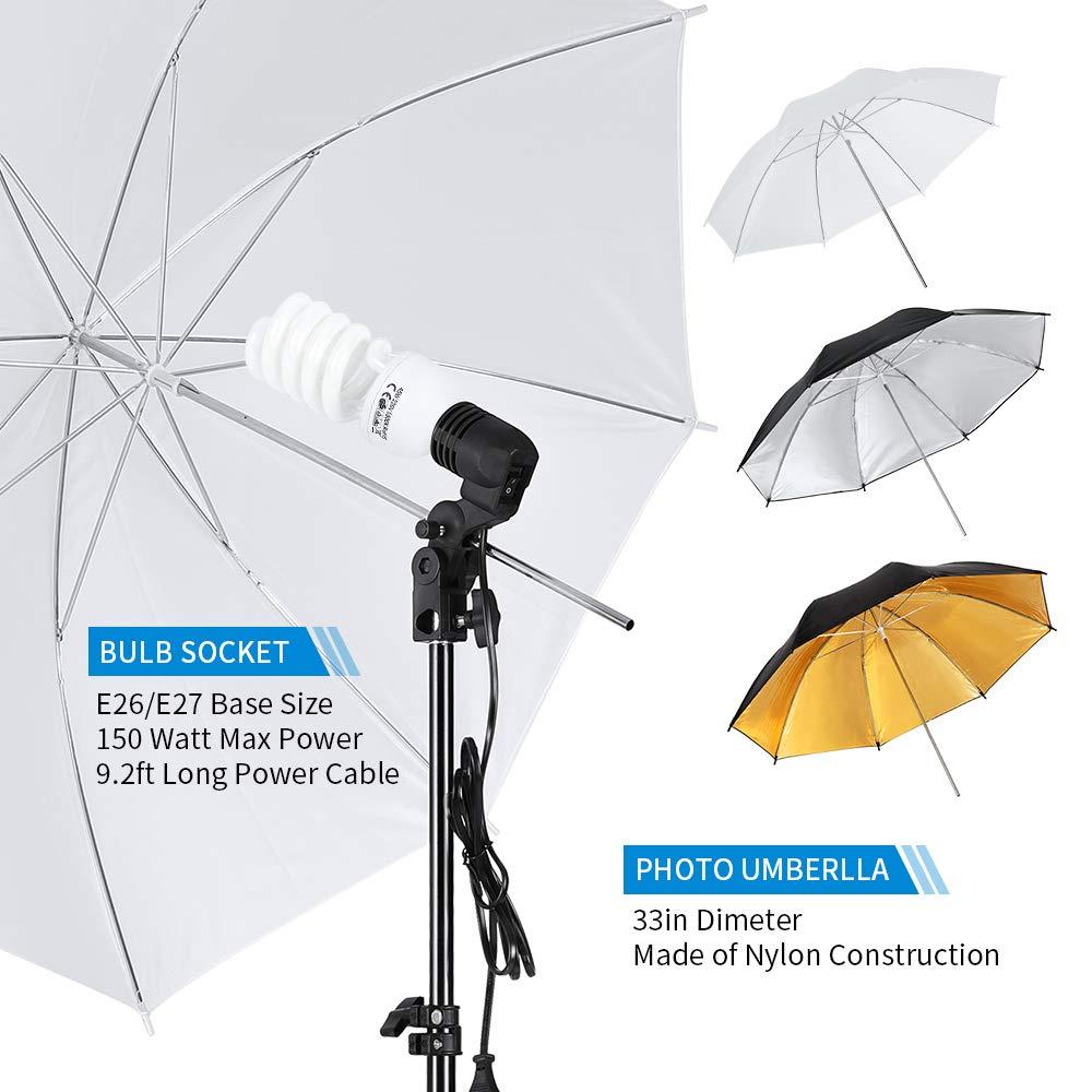 Kshioe Kshioe Photography Lighting Kit, 6.5x10feet/2x3m Backdrops Stand Support System, 5 in 1 reflectors, 1600w 5500k Umbrellas Softbox Continuous Lighting Kit for Portrait, Product and Video Shooting