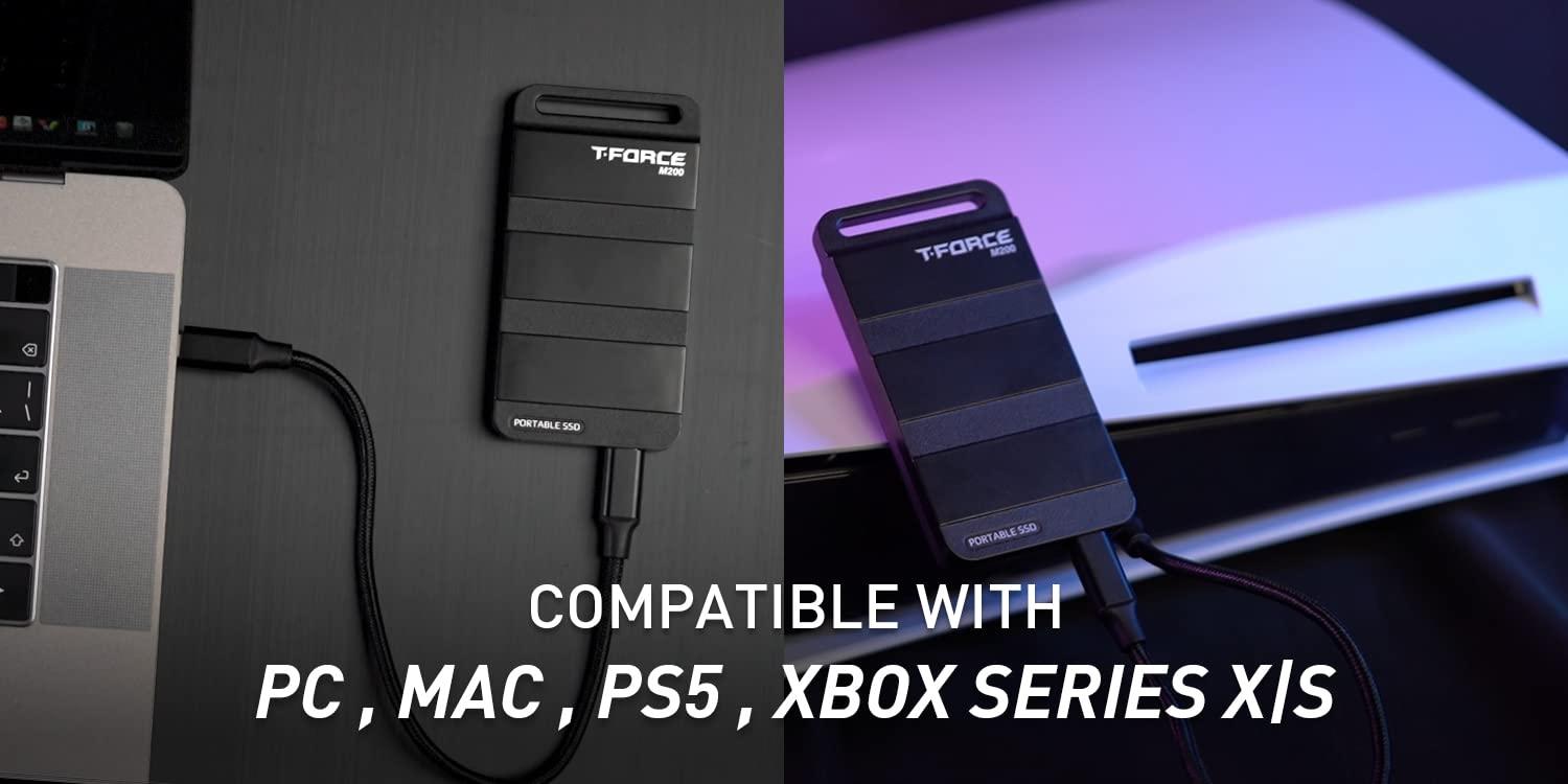 TEAMGROUP TEAMGROUP T-Force M200 Portable SSD 1TB USB3.2 Gen2x2 Type-C Read/Write 2000MB/s Compatible with PS5 & Xbox & Chrome OS (T8FED9001T0C102)