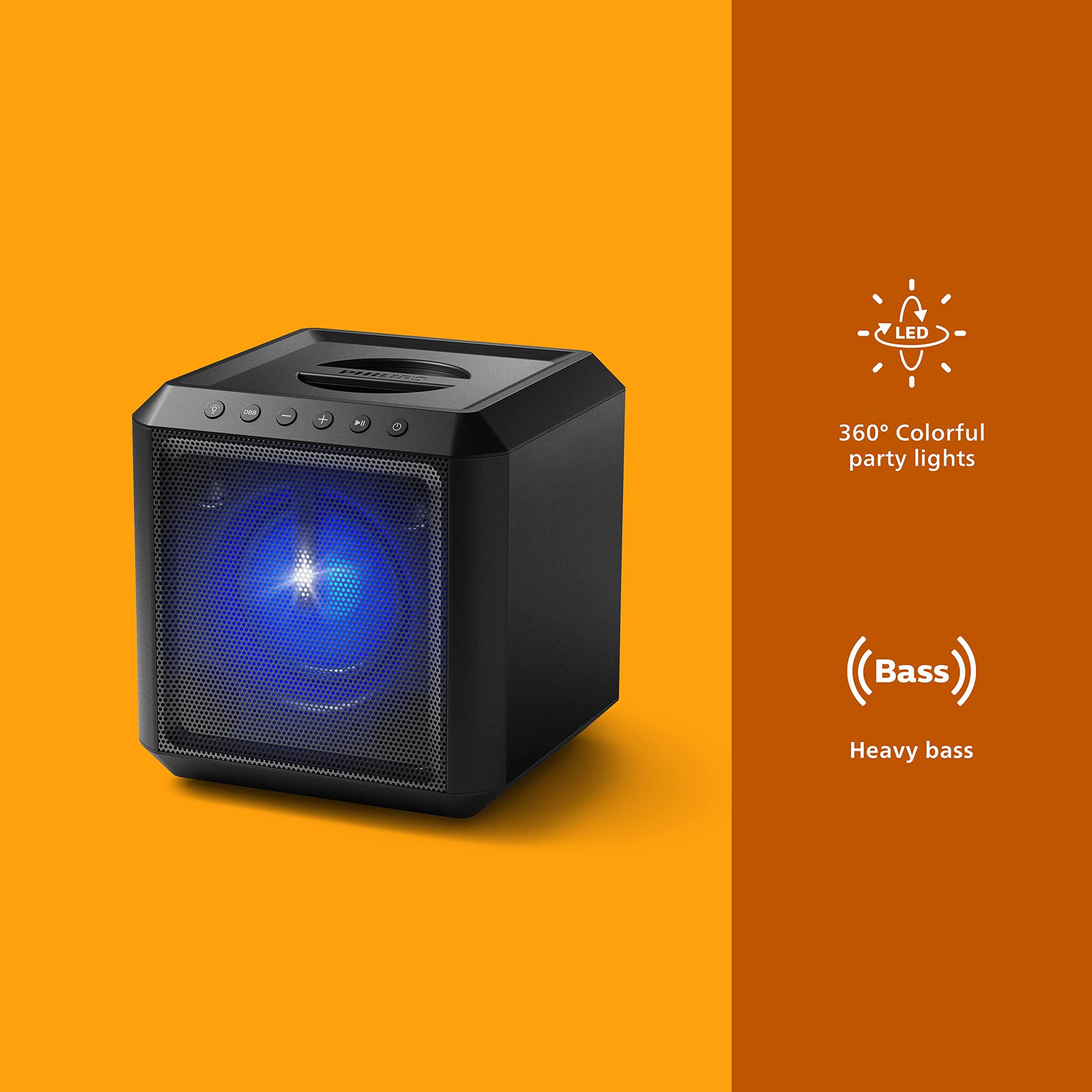PHILIPS PHILIPS X4207 Bluetooth Party Cube Speaker with Flashing Party Lights - Link up to 50 Speakers, Black