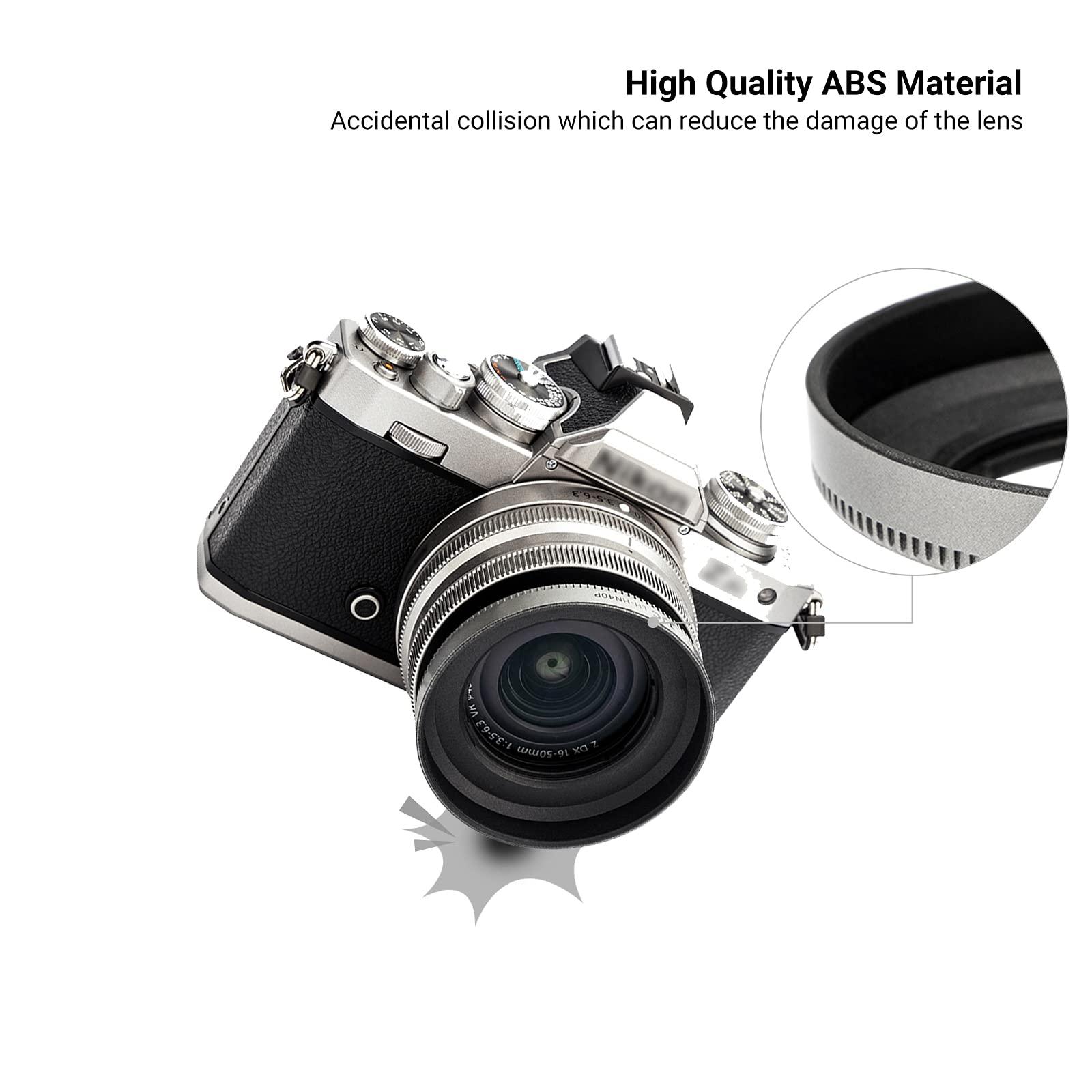 JJC (Silver) Camera Lens Hood for NIKKOR Z DX 16-50mm F3.5-6.3 VR on Z30 Z fc ZFC Z50, Replace Nikon HN-40 Lens Hood, Compatible w 46mm Cap and 46mm Filter