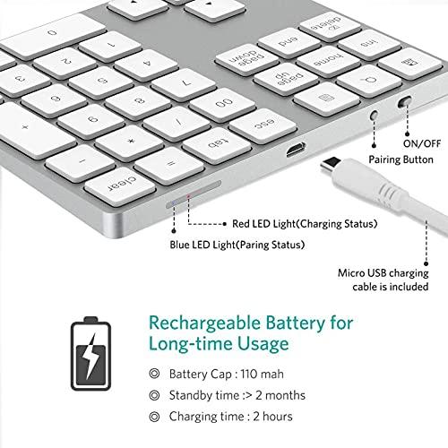HoRiMe HoRiMe Bluetooth Number Pad, Rechargeable Wireless Numeric Keypad Slim 34-Keys Aluminum Number Keypad External Data Entry Compatible for Laptop