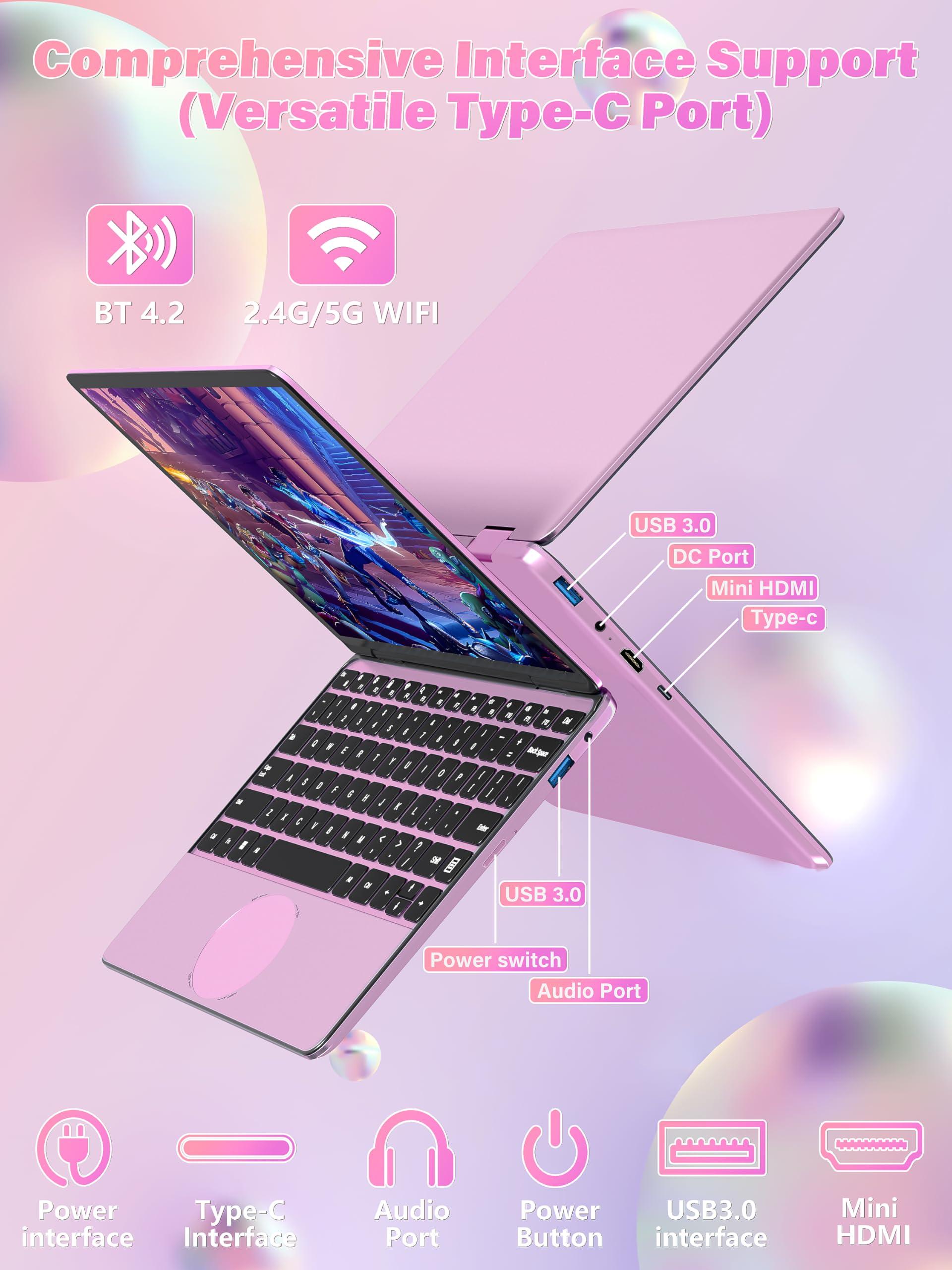Svikou Svikou 11\" Touchscreen 2-in-1 Convertible Pink Laptop for Business&Students, in tel N100 CPU,16G DDR4 RAM,512G SSD,FHD 1920 * 1200 IPS,Win 11 Pro PC,Backlit Keyboard, WiFi, Type-C,HDMI, Oval Trackpad