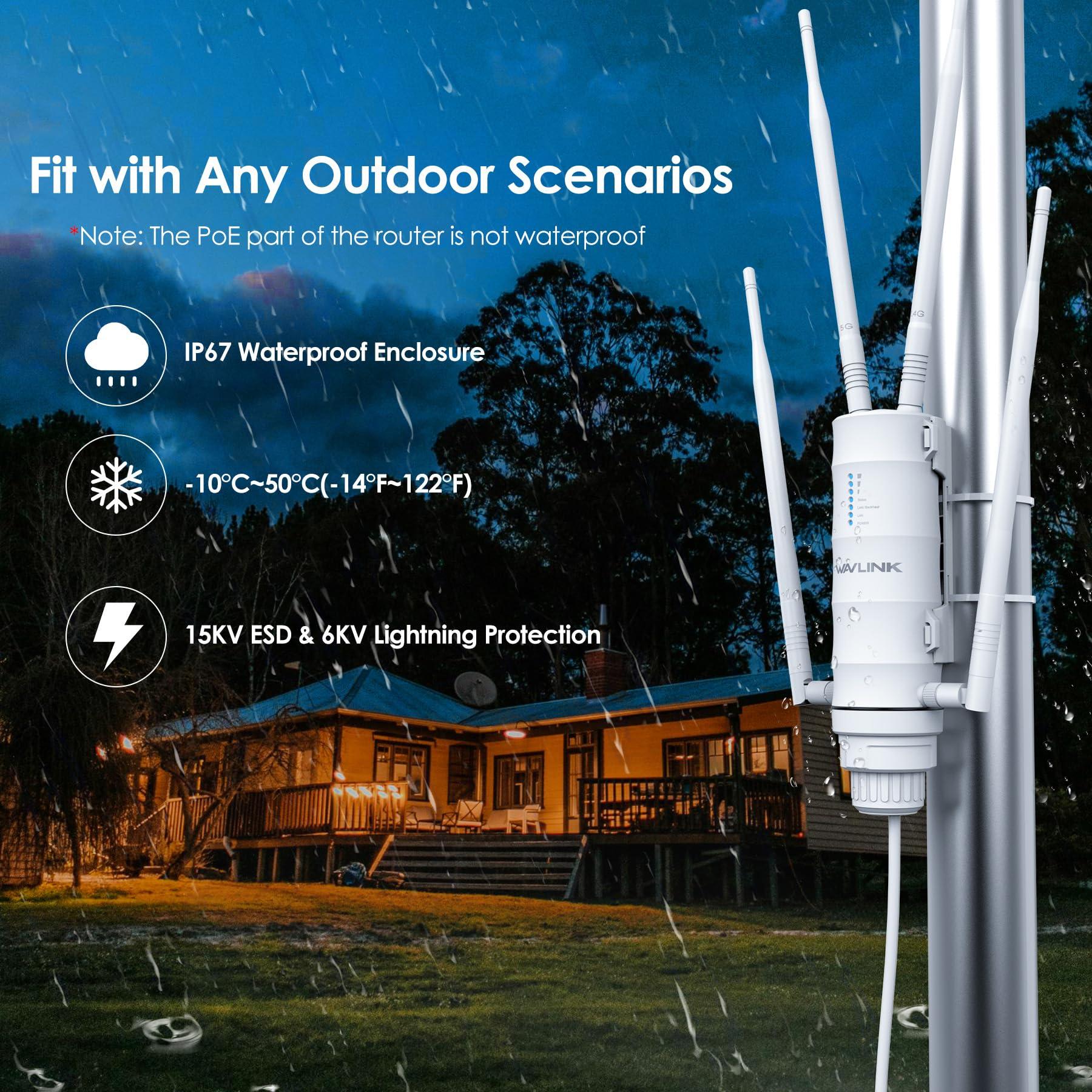 WAVLINK WAVLINK AC1200 Outdoor WiFi Range Extender, 1000ft/300m Long Range, Dual Band 2.4G/5G Weatherproof Access Point with PoE+ Gigabit Ports, Mesh Network & AP/Repeater Modes (IP65 Certified)