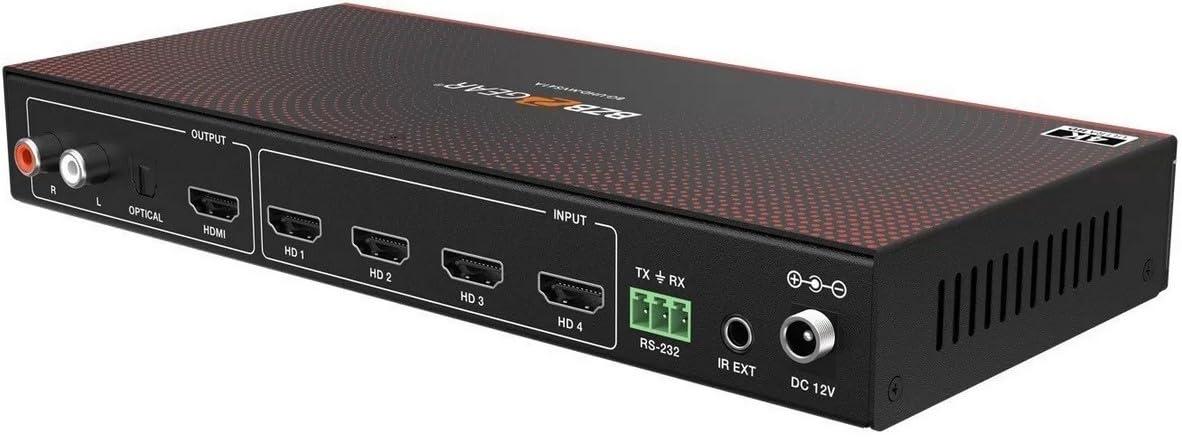 BZB GEAR 4x1 4K UHD HDMI Seamless Switcher Quad MultiViewer with Audio De-embedder