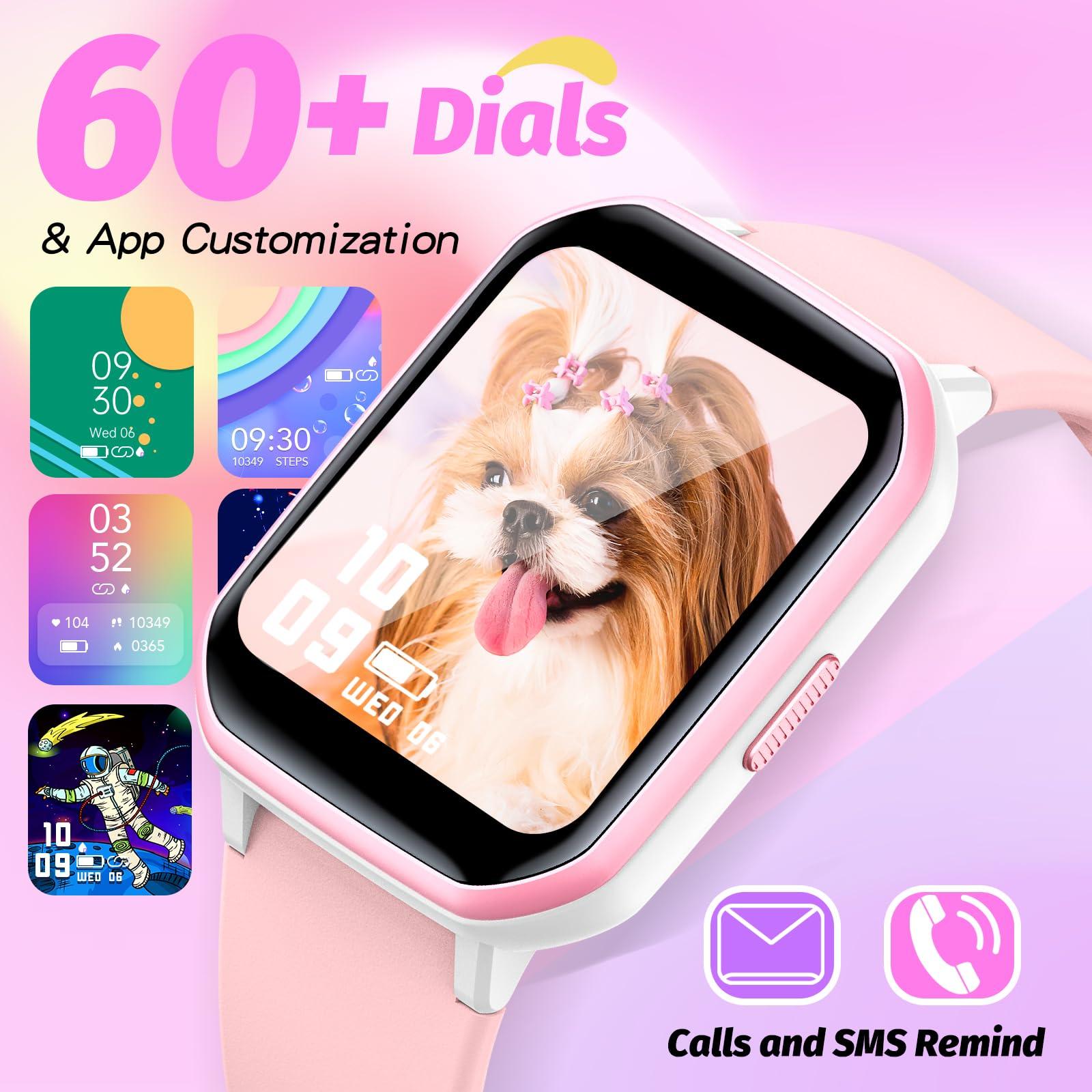 YOUSOKU YOUSOKU Kids Smart Watch Girls Boys, Fitness Tracker for Kids,1.5 inch and DIY Dials,19 Sport Modes, Sleep Monitor, Pedometers, Heart Rate, IP68 Waterproof, Great Gift for Boys Girls Teens 6-14 (Pink)