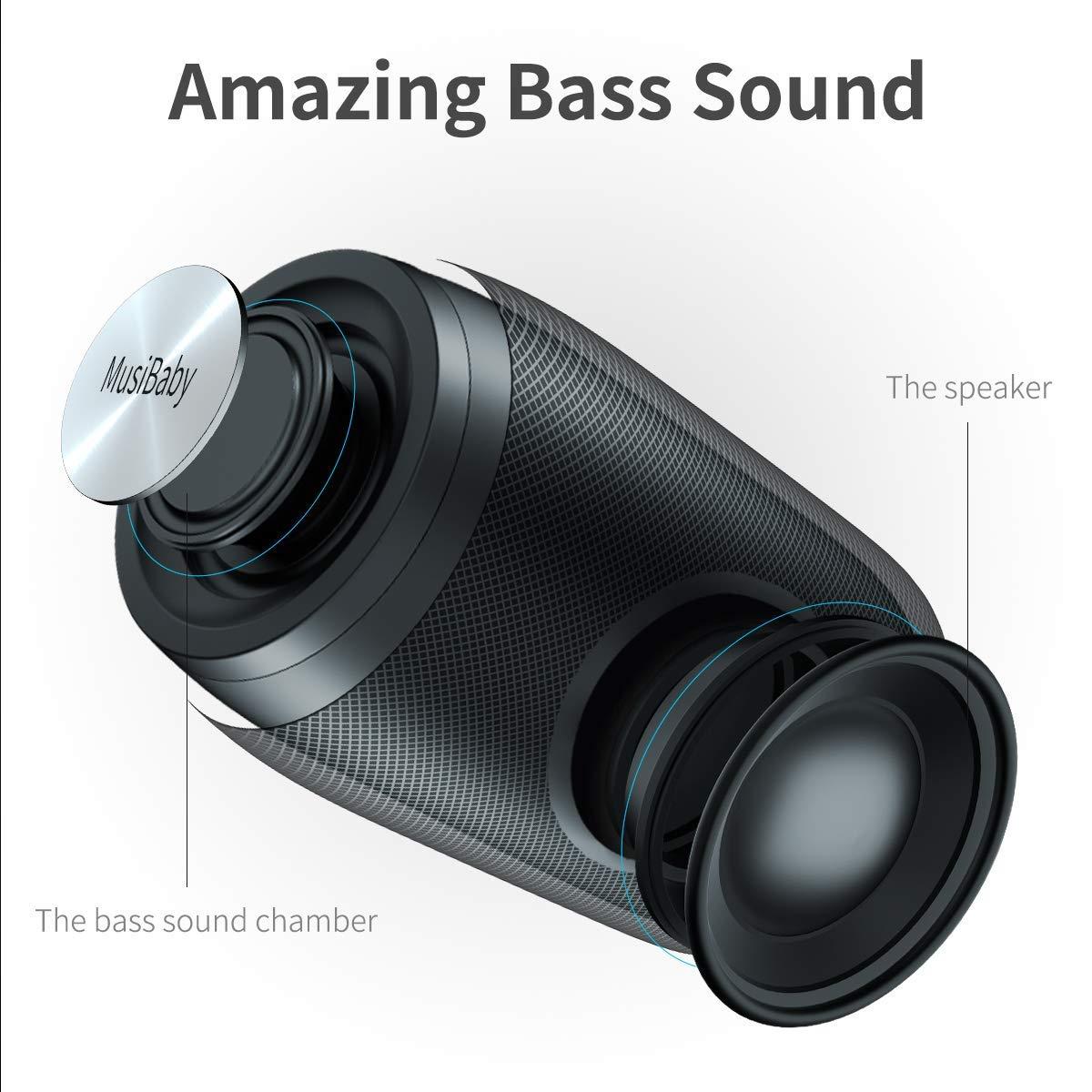 MusiBaby Bluetooth Speaker,MusiBaby Speaker,Wireless,Outdoor, Waterproof,Portable Speaker,Dual Pairing, Bluetooth 5.0,Loud Stereo,Booming Bass,24H Playtime for Home&Party, (BLK)