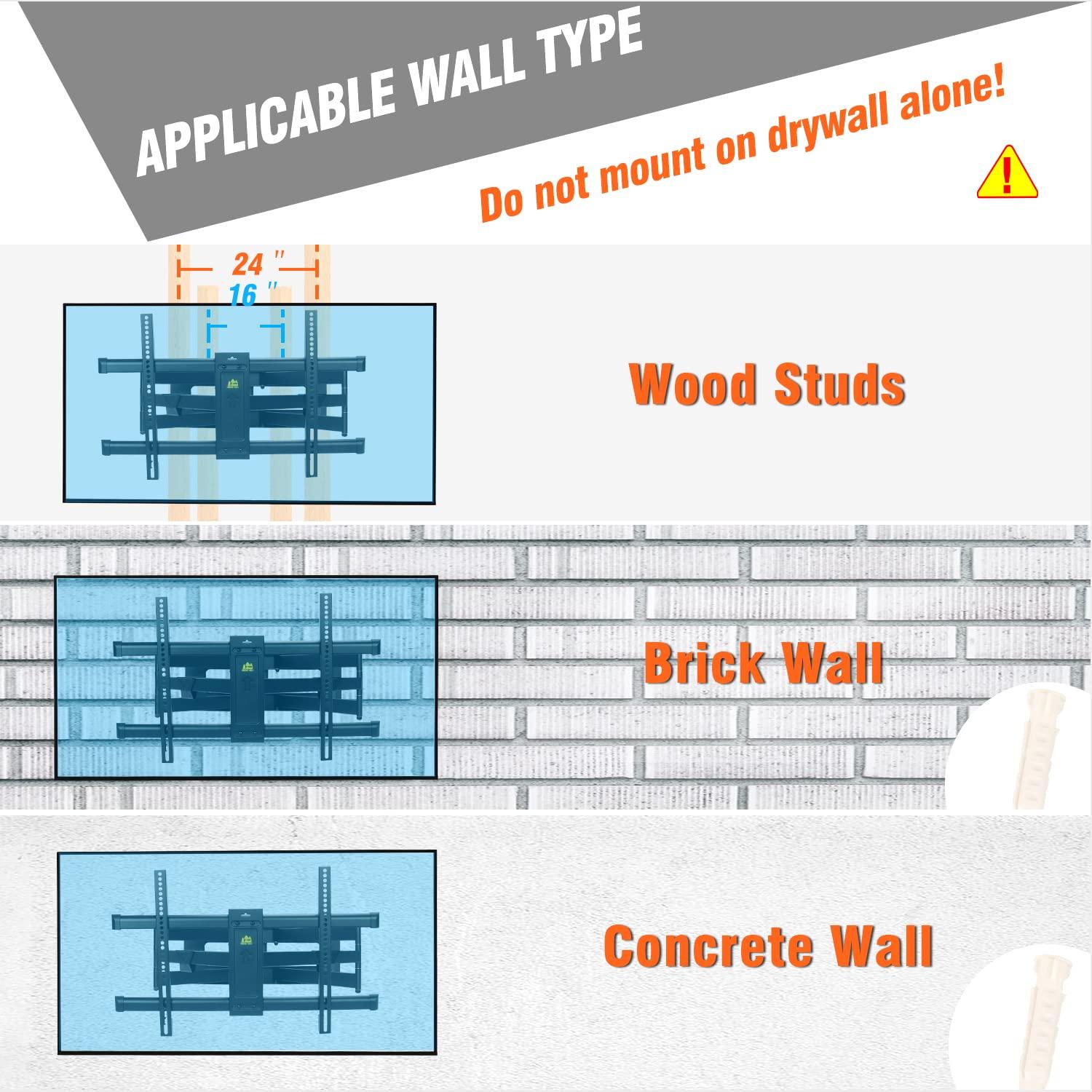 FORGING MOUNT Heavy Duty Long Arm TV Wall Mount with 43" Dual Articulating Arms for Most 50-90inch TVs, Full Motion TV Mount Swivel Tilt TV Bracket Holds 198lbs, 16,18, 24 Studs VESA 600x400MM FORGING MOUNT