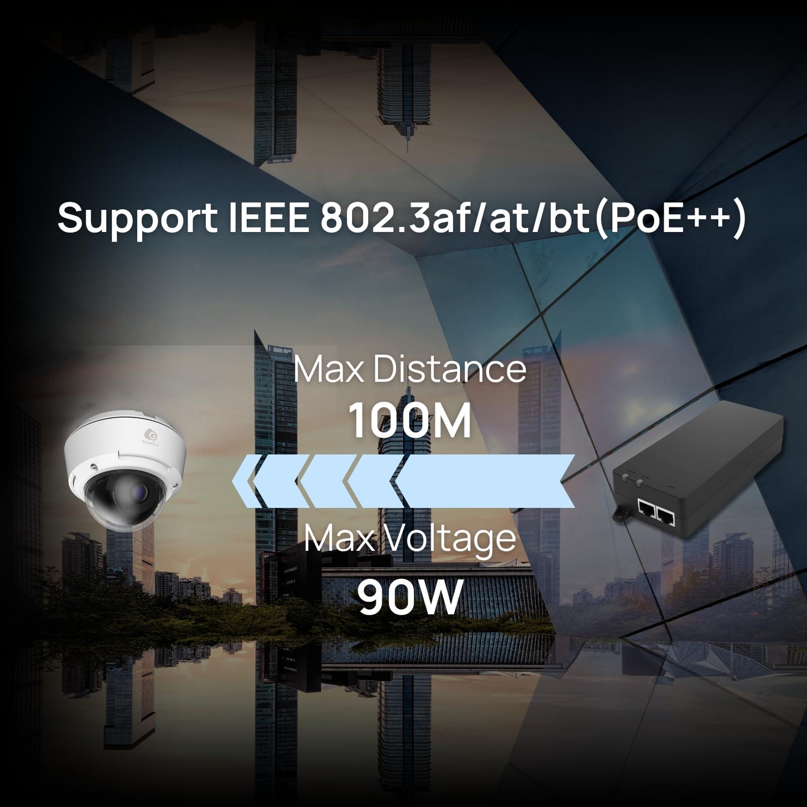 EnGenius EnGenius 2.5Gbps Power Over Ethernet PoE++ Injector | 90W | Type 3 & 4 | 802.3af/at/bt | Plug & Play | Up to 100 Meters (328ft) | Single Port [EPA5090HBT]