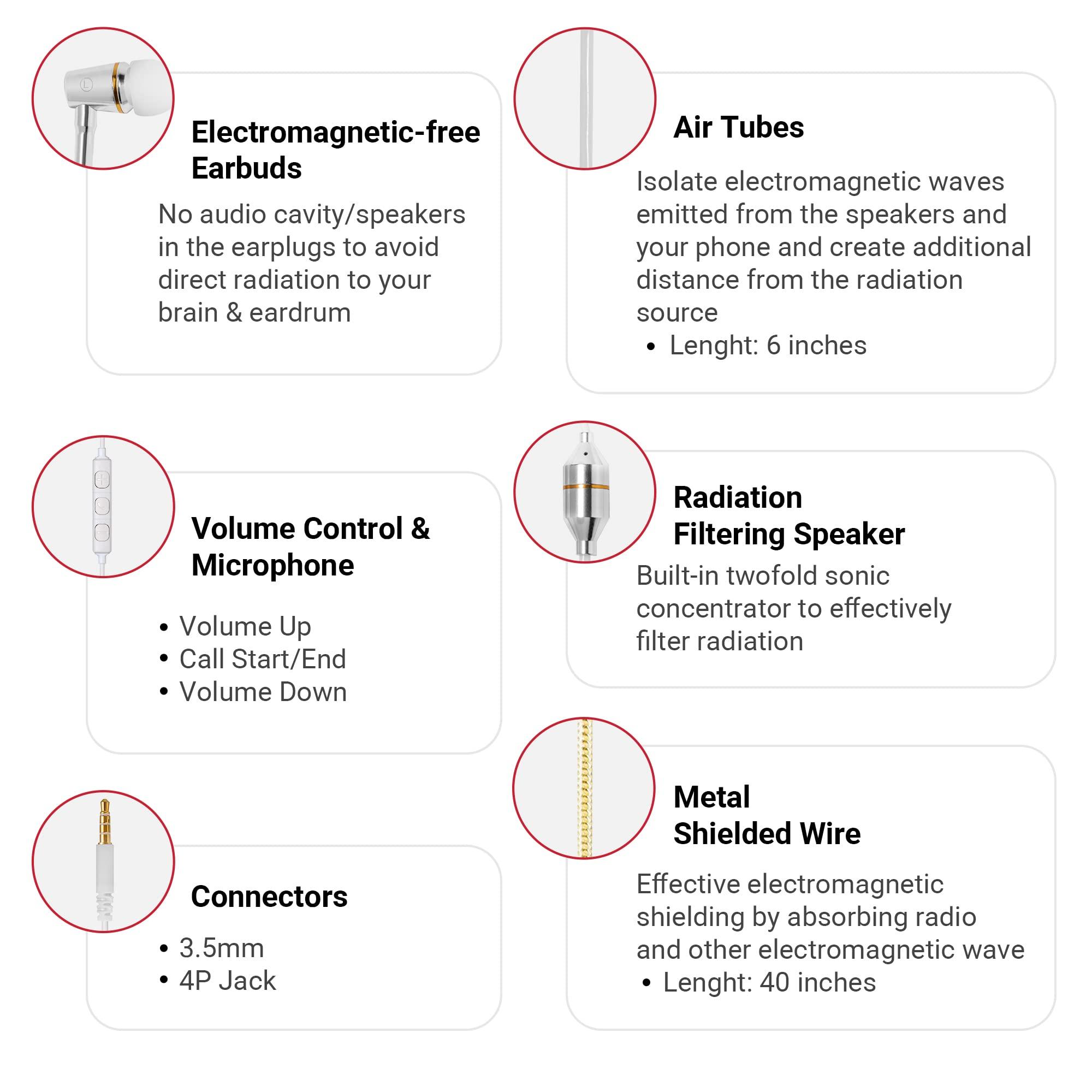 ATMOSURE ATMOSURE Air Tube Headphones Anti Radiation EMF Free Headphones with Carry Case, Microphone, Volume Control, Clipper and Set of Ear Tips