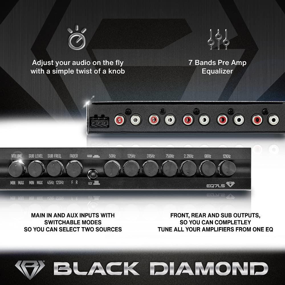BLACK DIAMOND Black Diamond EQ7LS 7-Band Stereo Equalizer/Crossover Pre Amp Equalizer Car Audio EQ with Front Rear + Sub Output