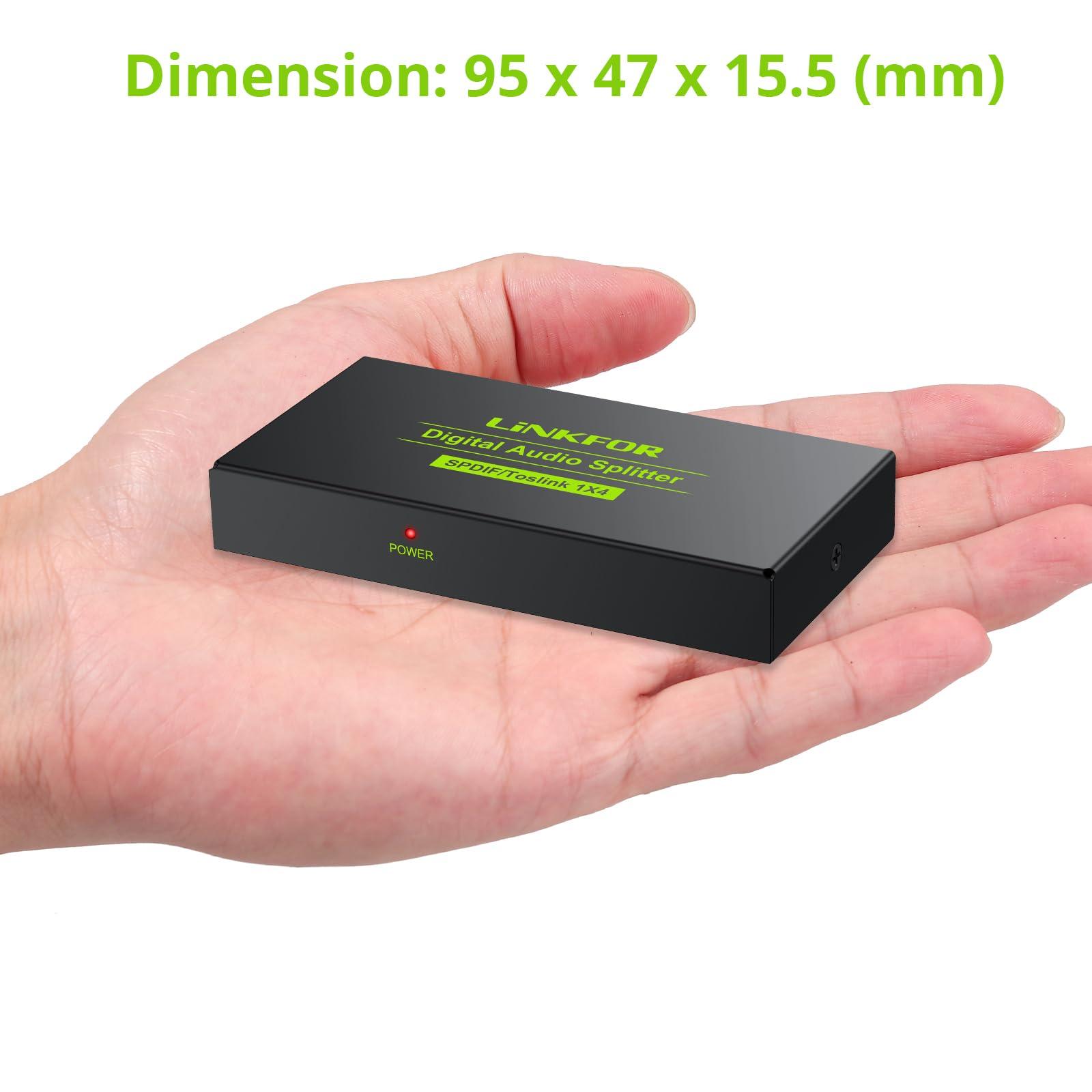 LiNKFOR LiNKFOR Digital Optical Audio 1x4 Splitter Digital SPDIF Toslink Optical Fiber Audio Splitter 1 in 4 Out Aluminum Alloy with Optical Cable for PS3 Blue-Ray DVD HDTV