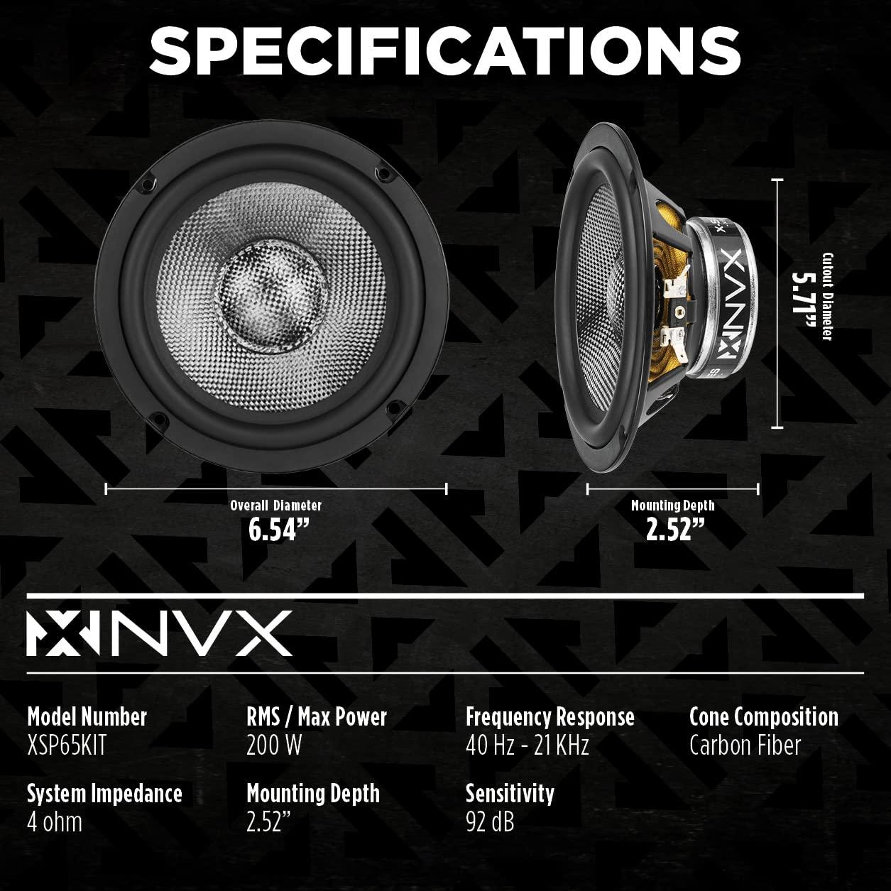 NVX NVX XSP65KIT 6.5\" Car Speakers, 600W Max, 200W RMS, 2-Way 6-1/2 inch Component System w/ 1\" Silk Dome Tweeters & Passive X-Overs, Easy to Install in Cars/Trucks/Doors (Pair)