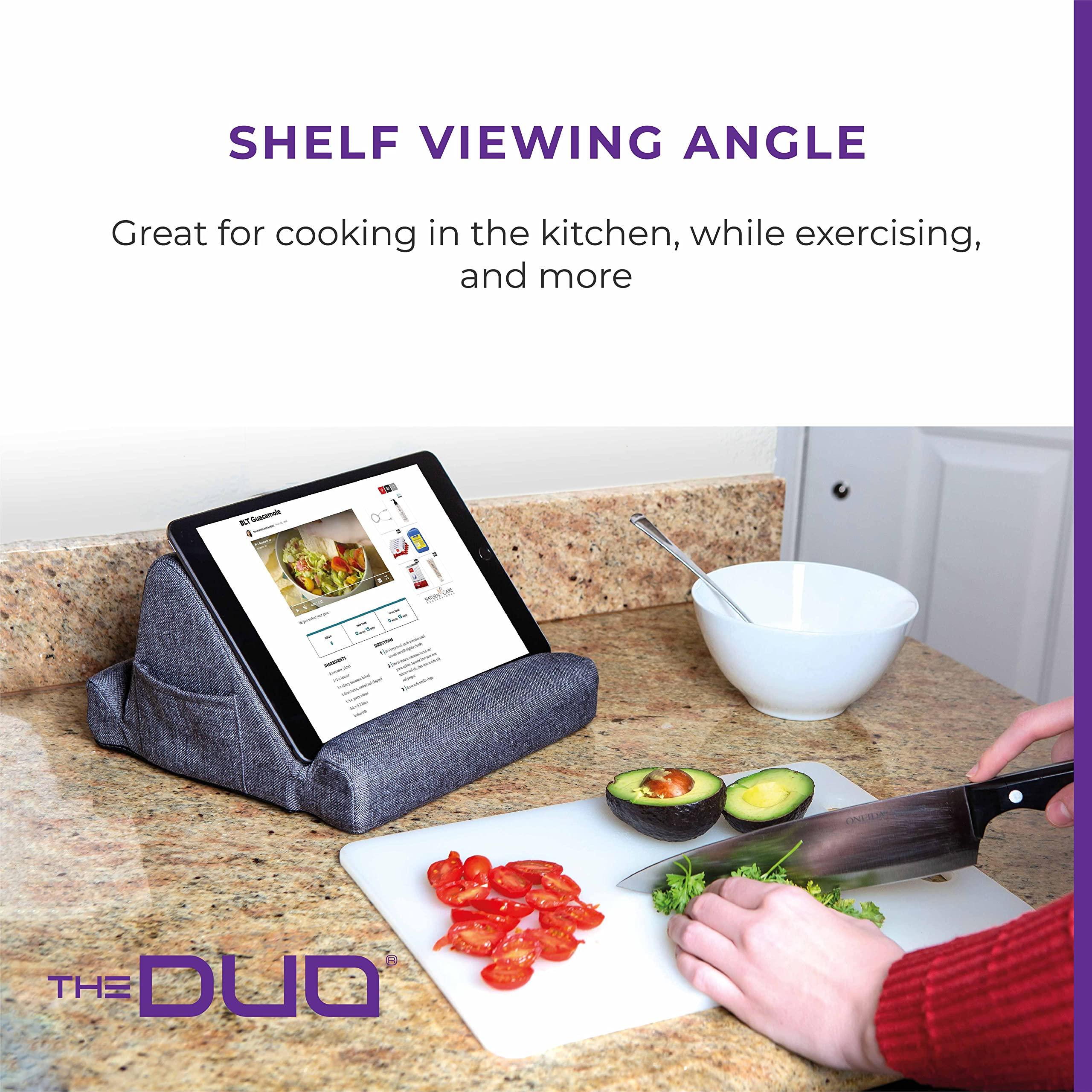 THE DUO THE DUO Multi-Angle Viewing Stand for iPad, Tablet, Phone - Pillow Tablet Stand with Side Pockets - Portable Tablet Holder for Travel and Work from Home - Purple, 10 x 10 x 6.75 inches
