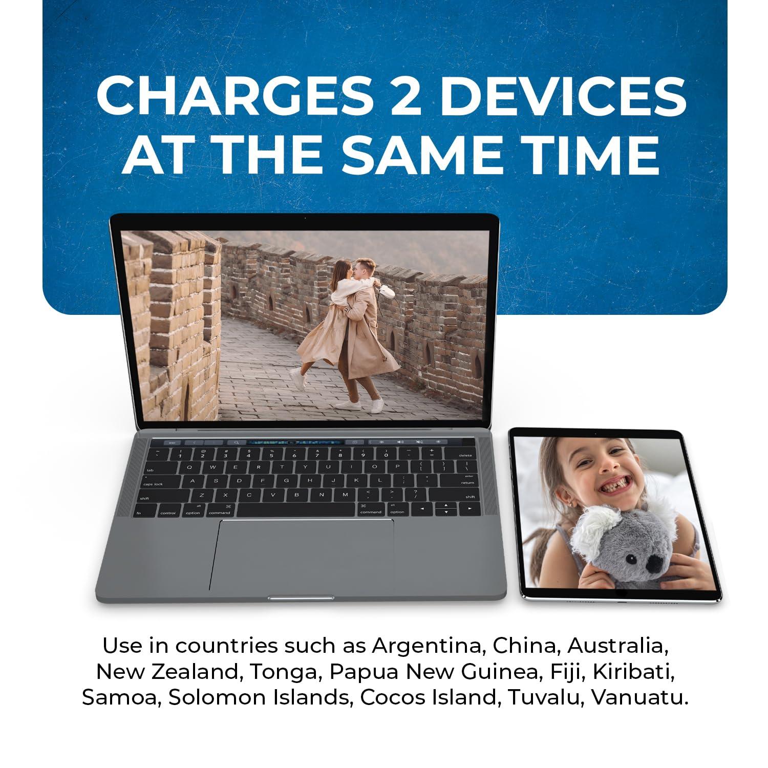 OREI OREI Australia, New Zealand, China Power Plug Adapter 2-in-1 AU Travel Adapter with Universal Socket & USA Outlet Type I 2 Pack