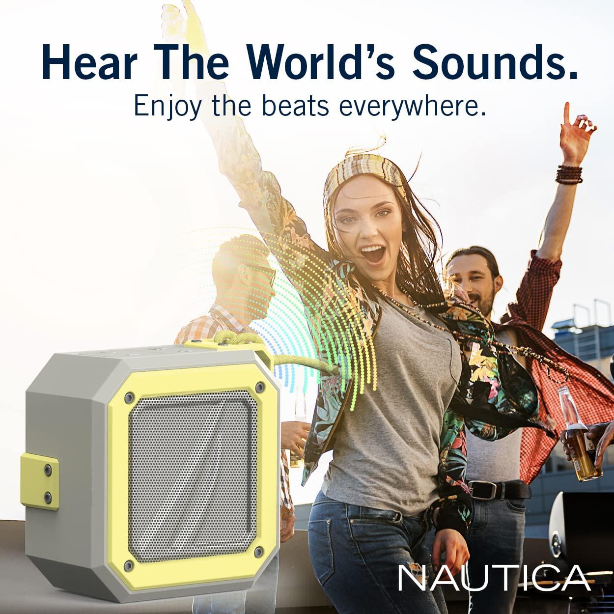 Nautica Nautica Bluetooth Portable Speaker, Waterproof Wireless Speaker, Outdoor Speaker, Bluetooth Patio Speakers, Loud Sound, Clear Audio, USB Drive, 15-Hour Playtime (Off White-Yellow)