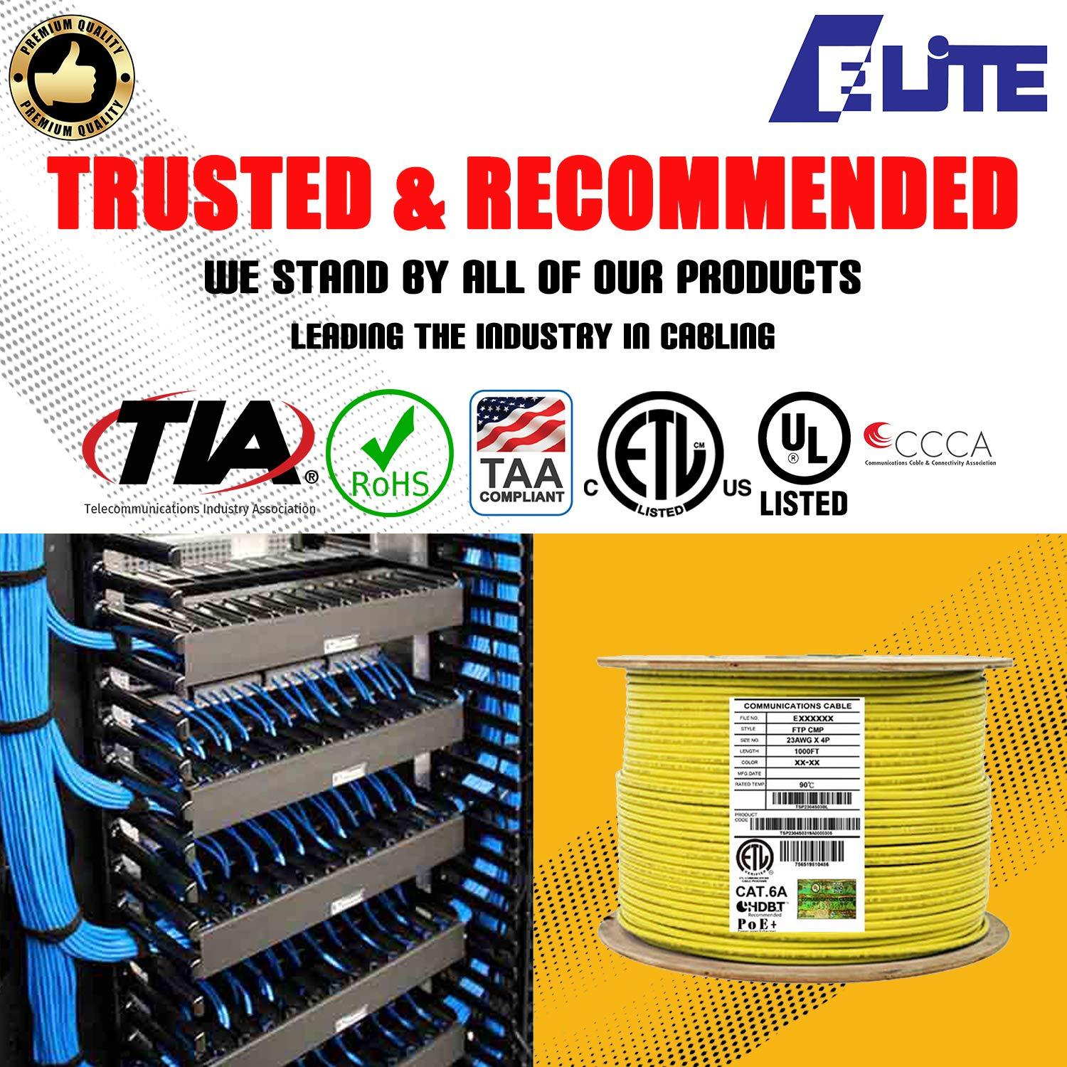 Infinity Cable Products CAT6A Shielded Plenum (CMP), 1000ft, FTP 23AWG, Solid Pure Copper, 650MHz, 10Gb, UL Certified, UL-LP Certification, Bulk Ethernet Cable Reel in Yellow