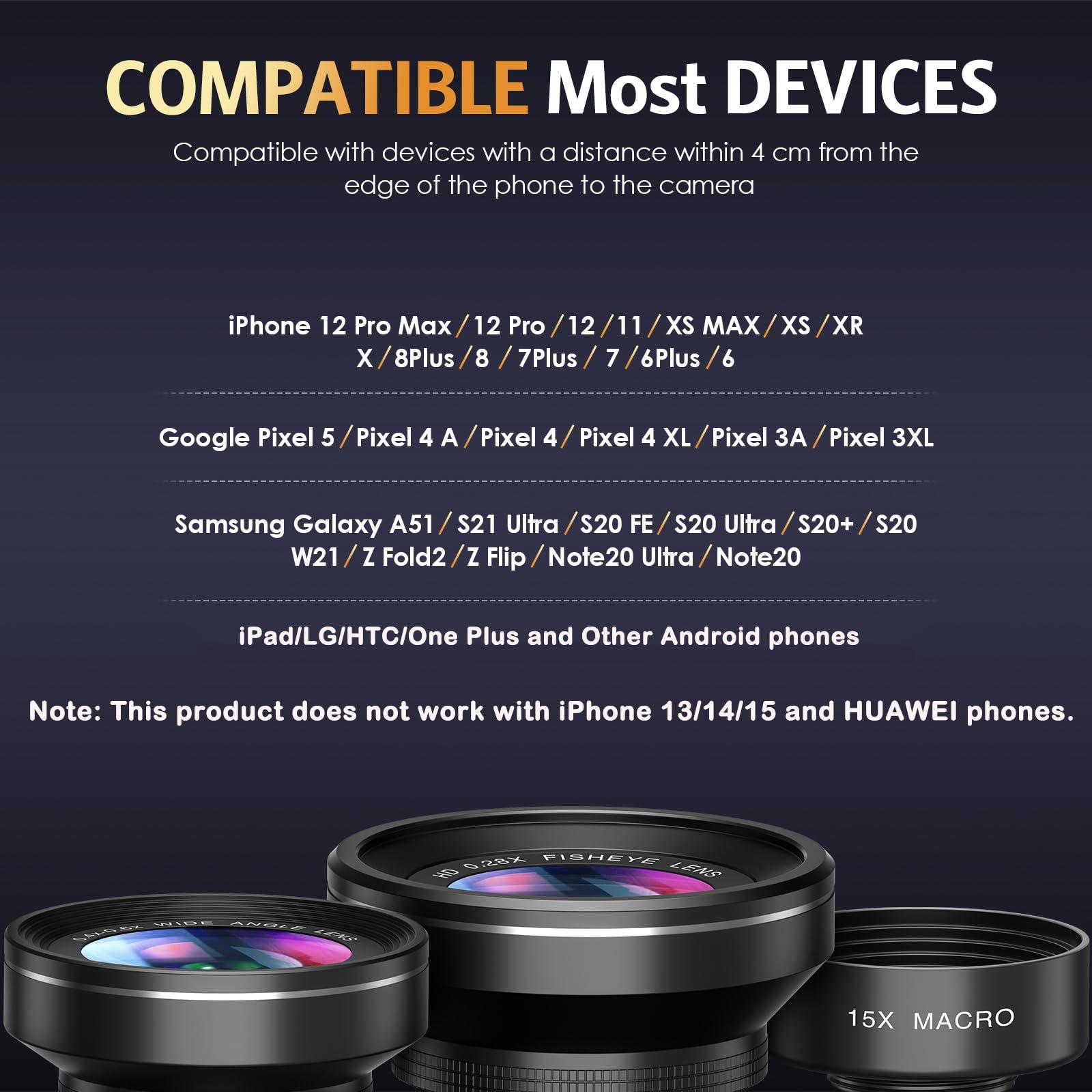 Criacr Criacr Phone Camera Lens, 0.45X Super Wide Angle Lens, 15X Macro Lens, Clip-On 2 in 1 Professional for iPhone Lens Kit for TIK Tok, Vlog, Yotube, Compatible with iPhone, Samsung, Google Pixel