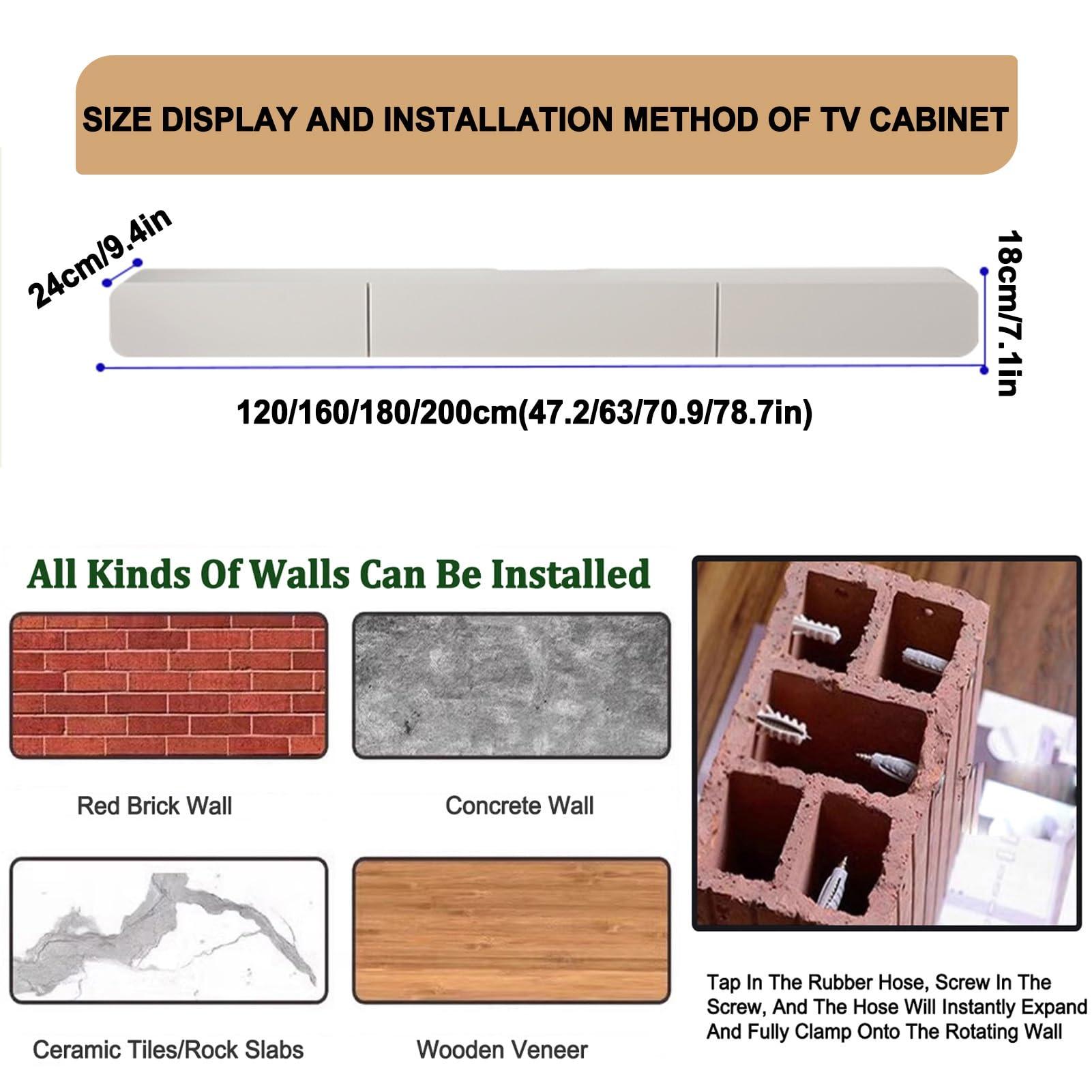 PetterShop Floating TV Shelf, Entertainment Center Wall Mounted Media Console, for Cable Box/Game Console Streaming Media Equipment (Color : Black, Size : 200cm)