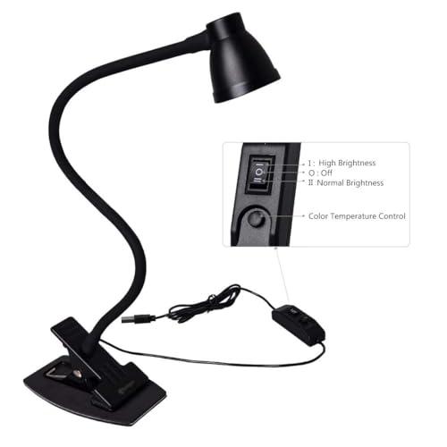 CeSunlight CeSunlight Clamp Desk Lamp, Clip on Reading Light, 3000-6500K Adjustable Color Temperature, 6 Illumination Modes, 10 Led Beads (Black)