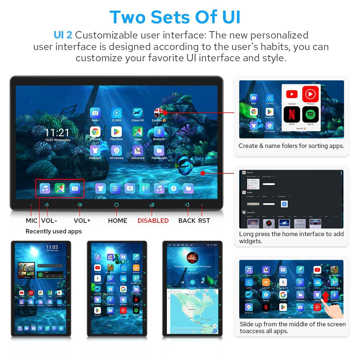 JOYING JOYING Car Stereo 10.1 Inch Single Din Radio with Wireless CarPlay & Android Auto, Android 12 Head Unit Support AM/FM Radio, Bluetooth 5.0, Mirror Link(JY-UZS10N8-MR)